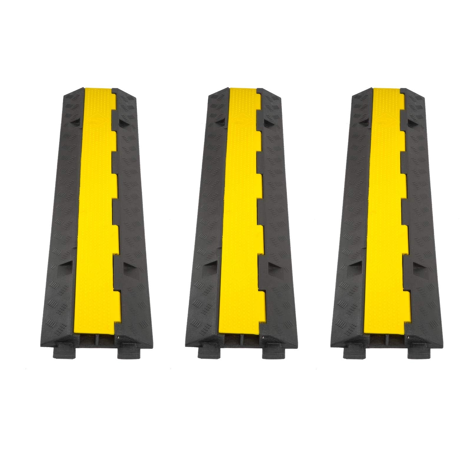 Cxrcy Cable Ramp 3 Pack 2 Channel 11000Lbs Axle Capacity Floor Cord Cable Protector, Rubber Speed Bumps Hose Protector Ramps For