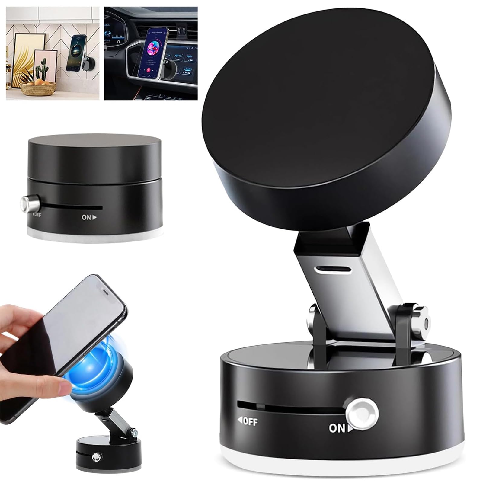 Rkssws Vacuum Magnetic Phone Holder, Adjustable Vacuum Suction Phone Holders for Your Car, Multifunctional Magnetic Cell Phone H