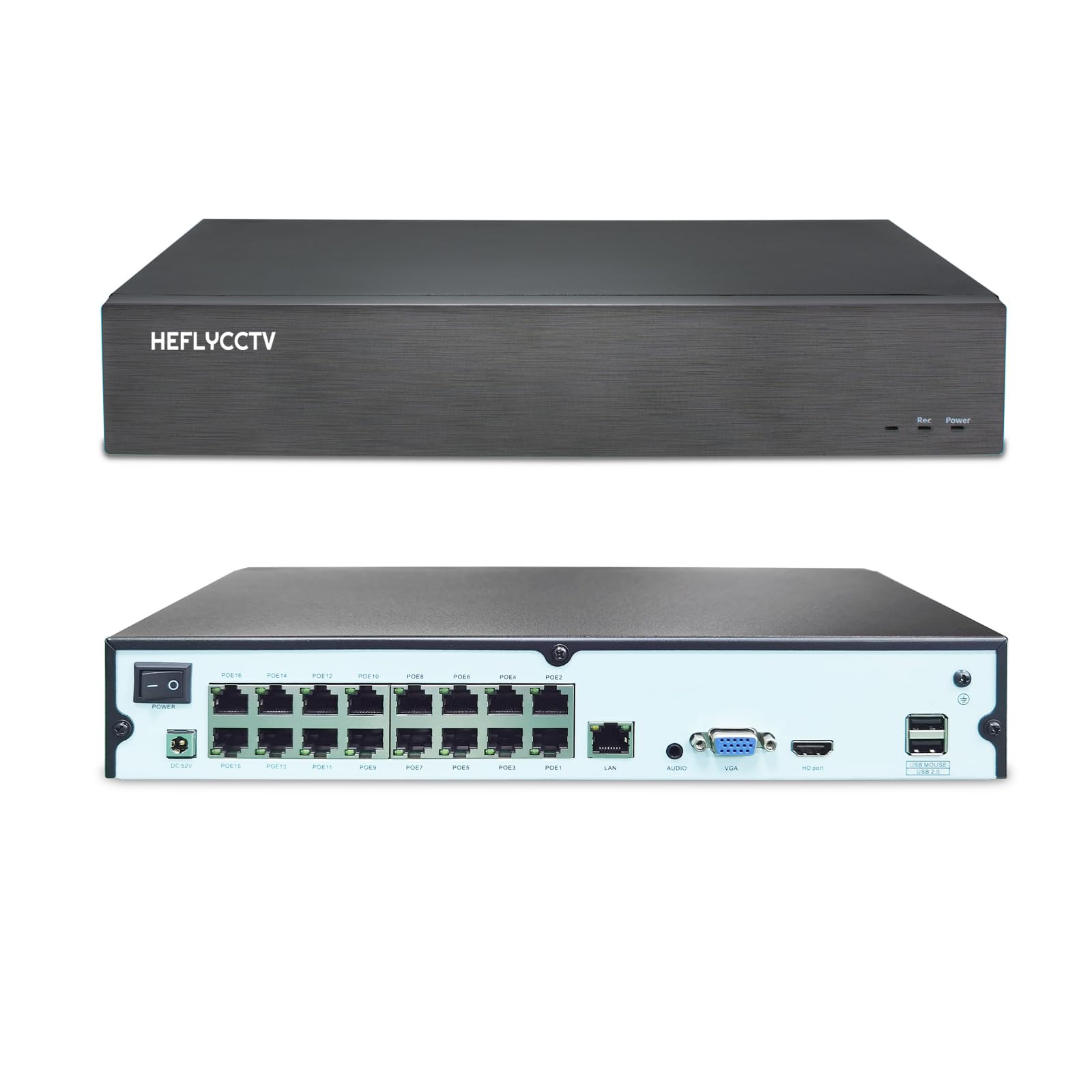 Heflycctv 16Ch 4K Nvr 16 Port Poe Network Video Recorder,Support 8Mp/5Mp/3Mp/2Mp/1080P Ip Poe Camera,Remote Access,Smart Human/V