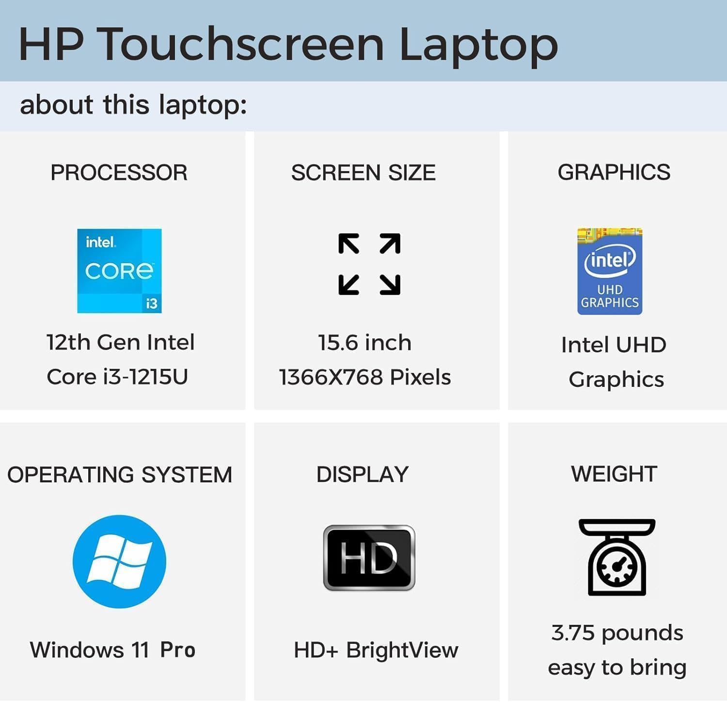 Hp Touch-Screen Laptop For Business And Student - 15.6'' Hd Micro-Edge Display, Cpu I3-1215U(Beats I5-1135G7), 16Gb Ram, 1Tb Ssd