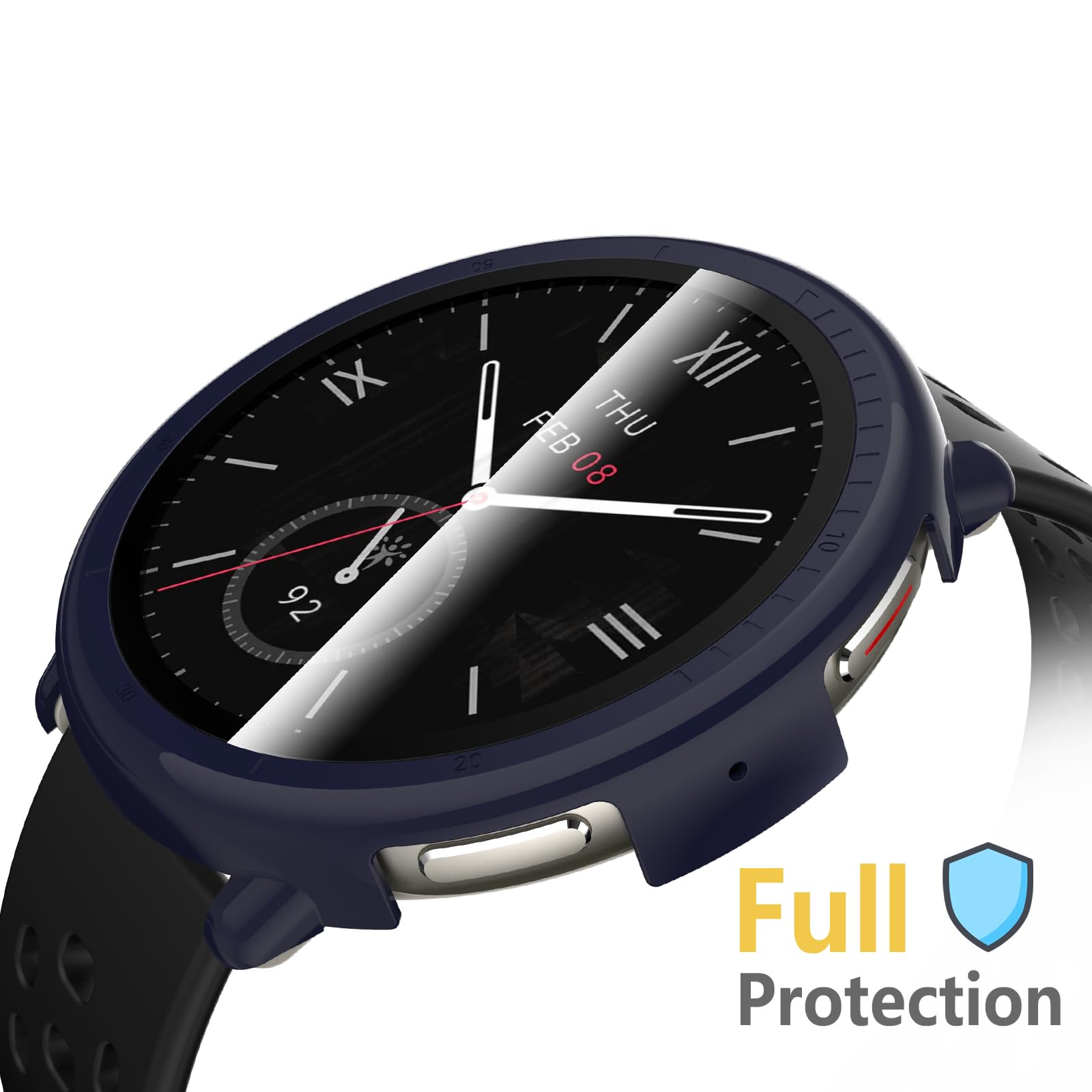 Wd&Cd 2 Pack Case Compatible For Amazfit Active 2 Blue+Clear, Hard Pc Case With Tempered Glass Screen Protector Compatible With
