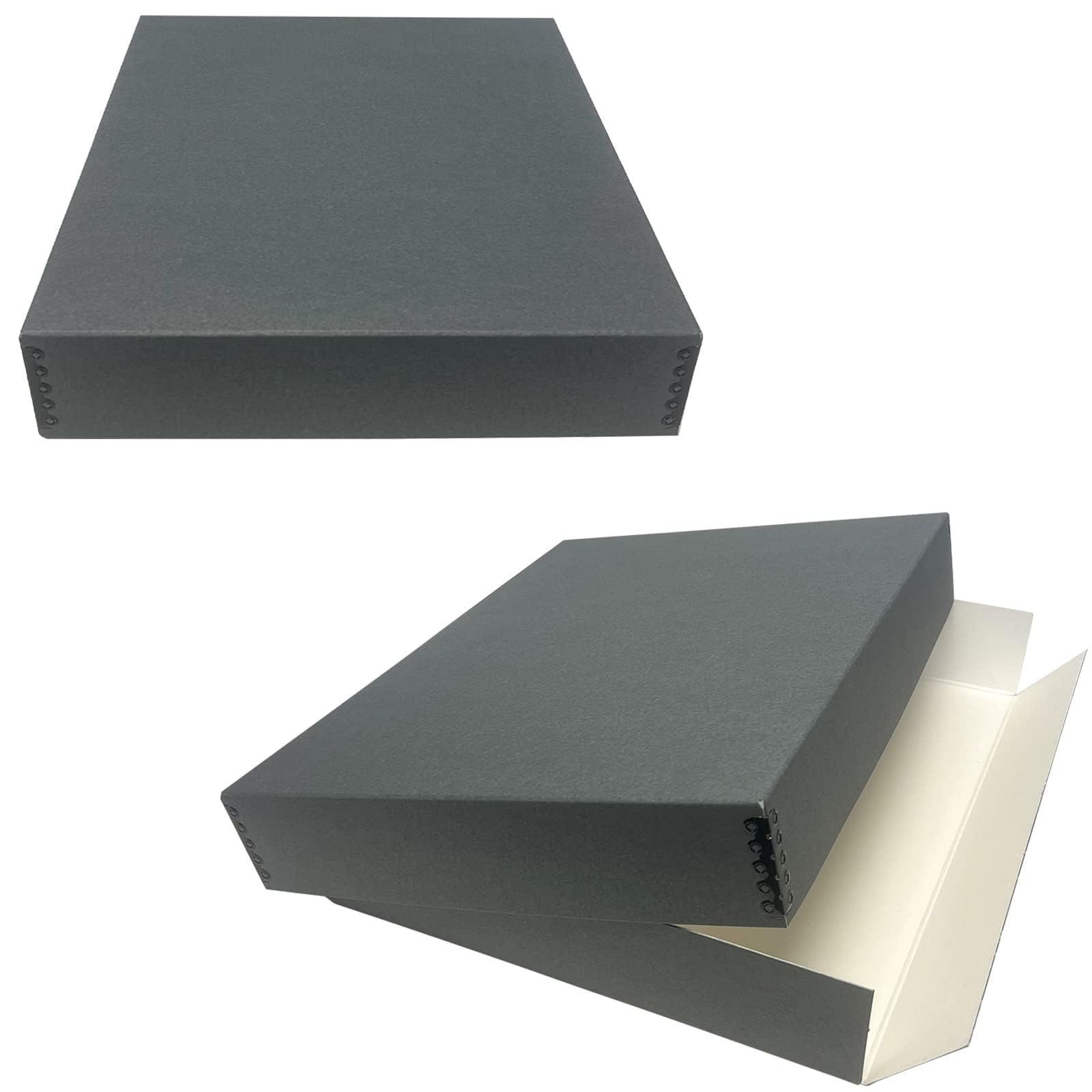 Lineco, Gray 14X18 Museum Storage Box With Removable Lid And Drop Front Design. Archival With Metal Edge. Preserve Longevity, Store Photos, Documents, Cards, Magazines, Prints, Diy, Pack Of 2
