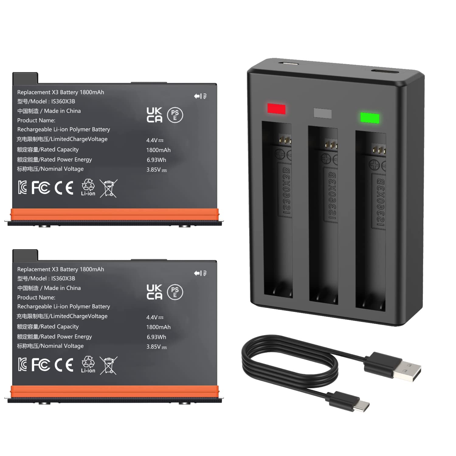 2 Packs Replacement Insta 360 X3 Battery 1800Mah And Battery 3 Channel Fast Charge Hub(Cinsaaq/A) Compatible With Insta 360 X3 A