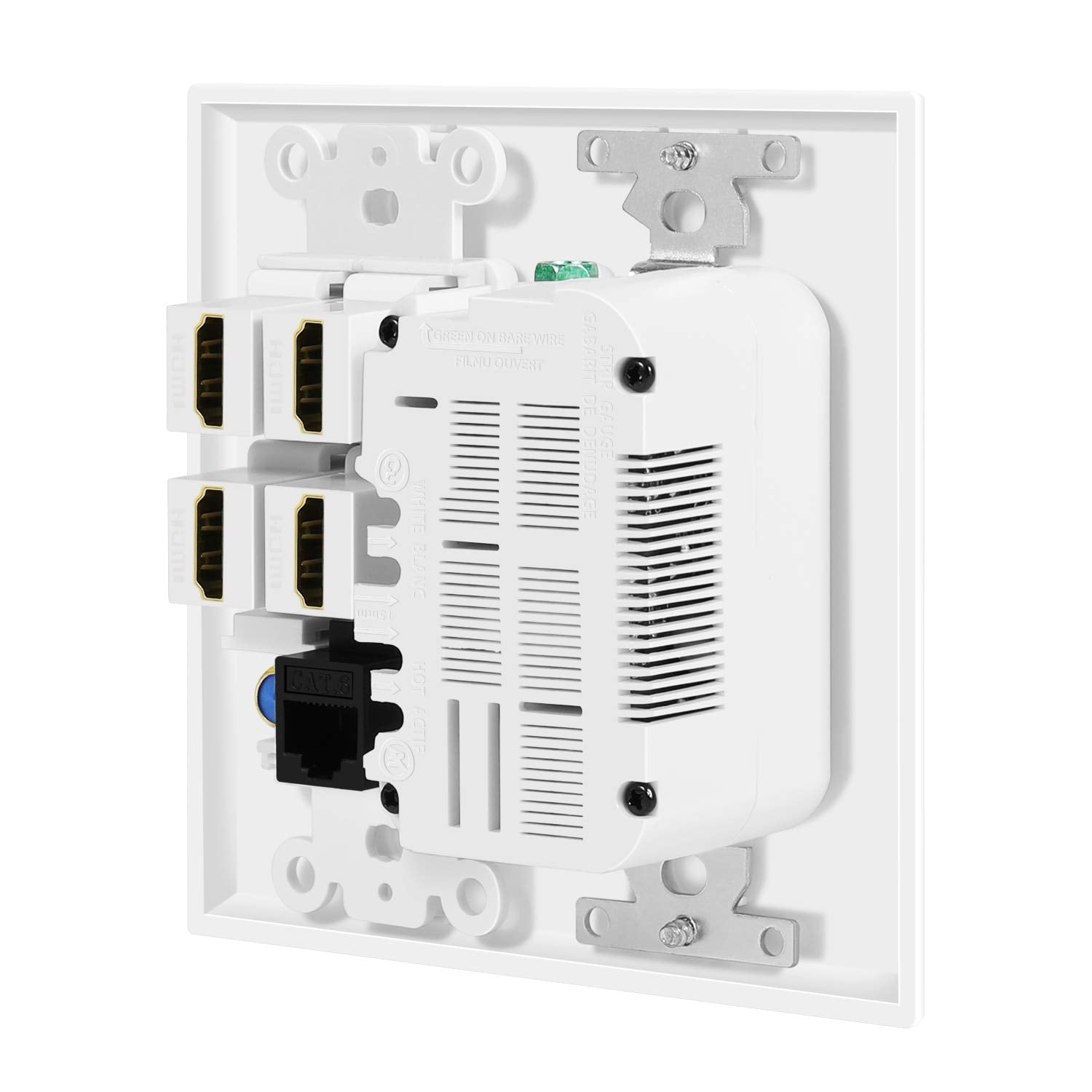 Tnp Multimedia Outlet Box (White)   Hdmi Outlet Wall Plate With Usb Charging, Usb Wall Plate Charger And Power Outlet 15A, 4 Hdm