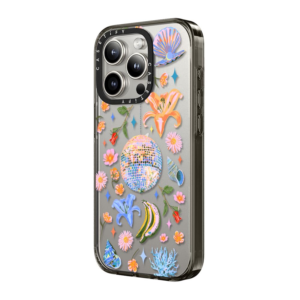 Casetify Compact Case For Iphone 15 Pro [2X Military Grade Drop Tested / 4Ft Drop Protection]   Disco Magic   Clear Black