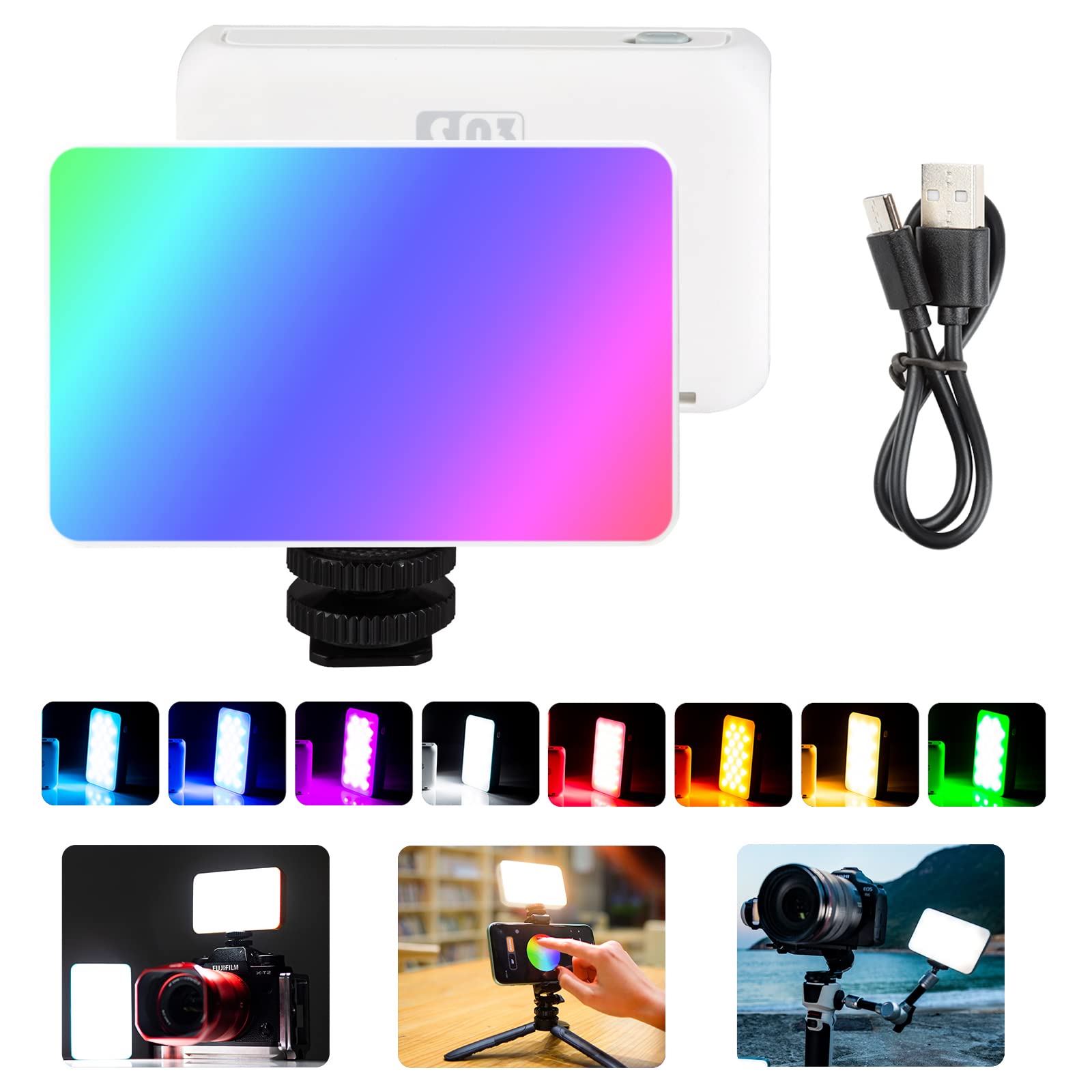 Rgb Led Camera Video Light, Portable Rechargeable On Camera Led Video Photography Lighting, Rgb Camera Led Panel Light For Photo