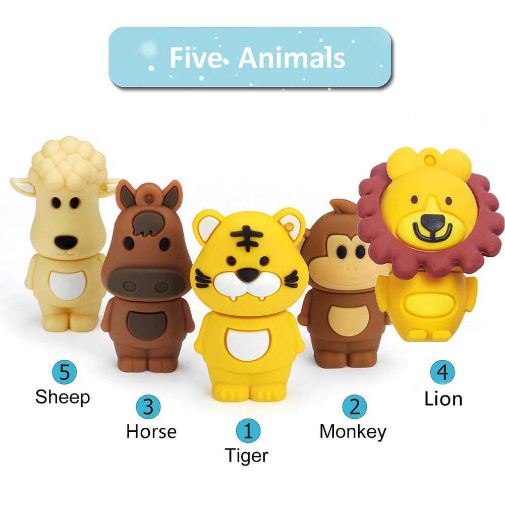 16Gb Usb Flash Drive Pack Of 5 Pcs, Borlterclamp Cute Animal Pattern Usb Drive Thumb Drive Memory Stick, Gift For Students And Children
