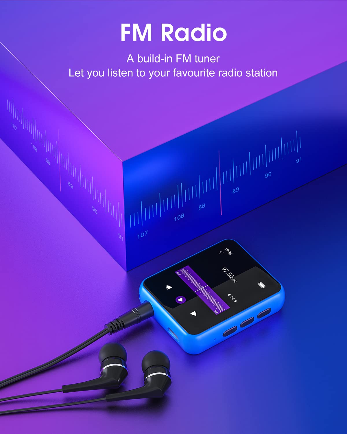 Mp3 Player With Bluetooth 5.0 Portable Hifi Lossless Sound Mp3 Music Player And Fm Radio Recorder E Book 2.4 Inch Screen Maximum Support 128Gb(Blue)