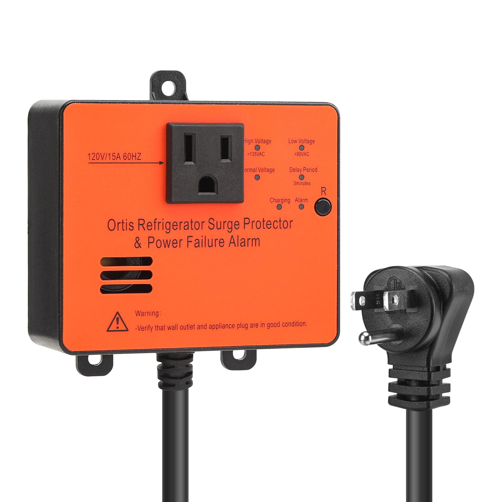 Ortis Refrigerator Surge Protector & Power Failure Alarm, Protects Against Voltage Abnormalities, With Led Indicator Light & 110