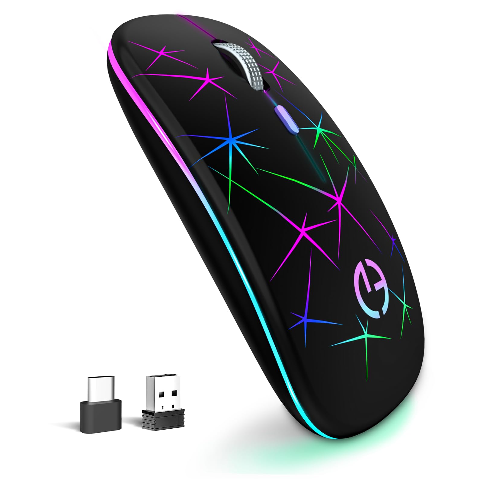 Taiyang Wireless Mouse, 2.4G Portable Optical Quiet Rgb Mouse With Usb Receiver And Type C Adapter, 3 Adjustable Dpi Levels, Wir