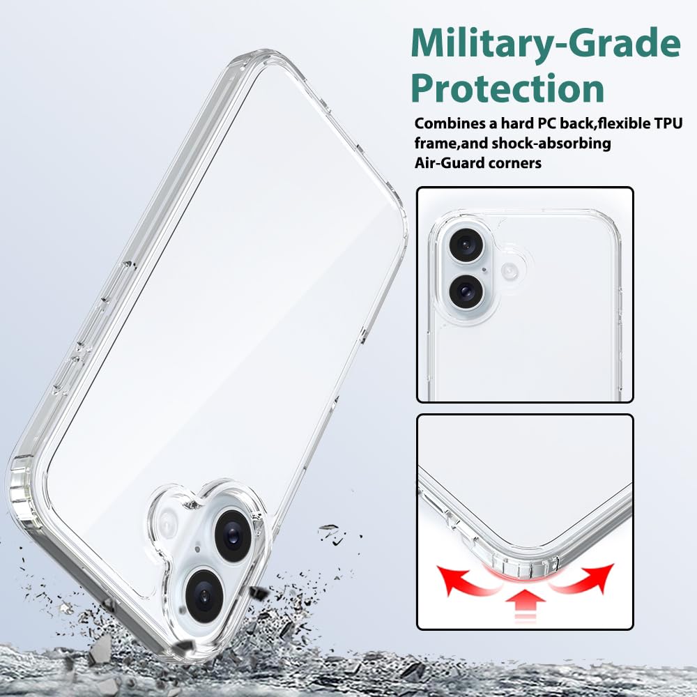 Pinlisheng Crystal Clear For Iphone 16 Case [Military Grade Protection] Shockproof Protective Hard Back Slim Iphone 16 Phone Cas