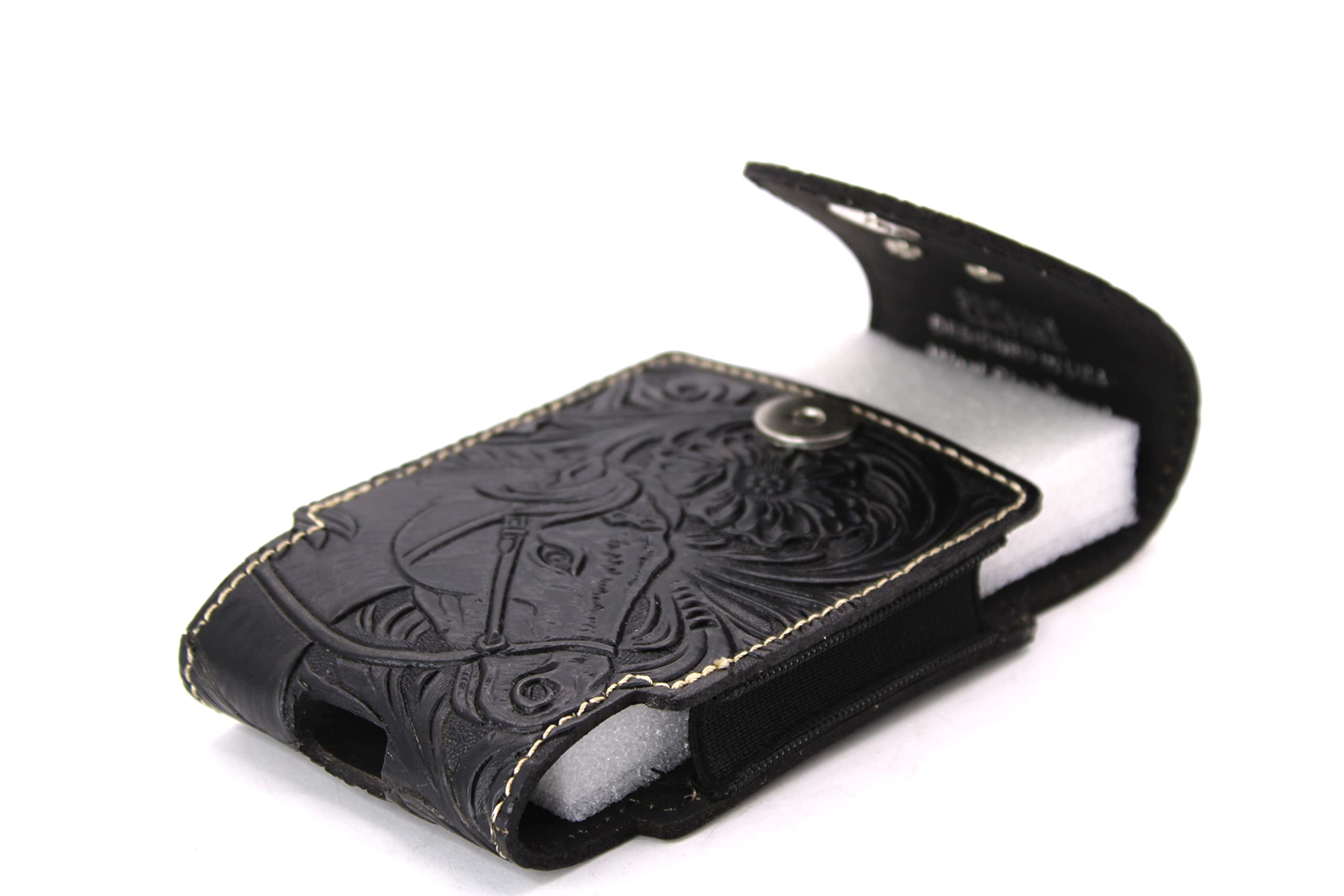 West Star Leather Phone Holster Universal Cellphone Holder Pouch With Belt Loop Magnetic Closure 327B 2 Horse Bk