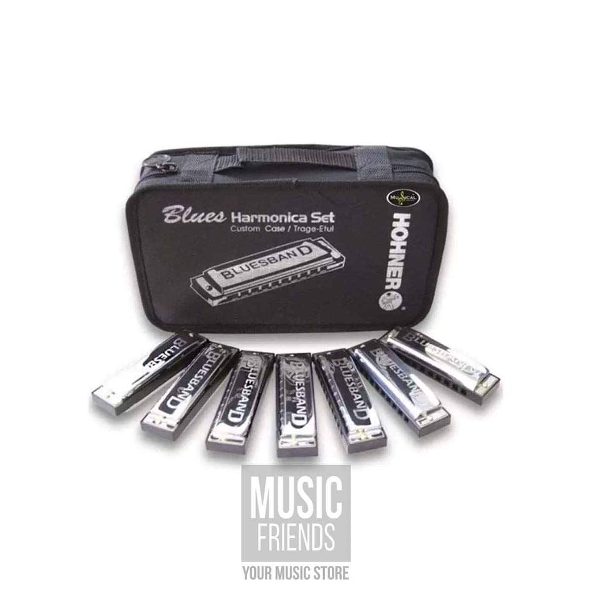 Hohner Accordions 1501/7 Bluesband Harmonica 7 Piece Set With Carrying Case, Chrome