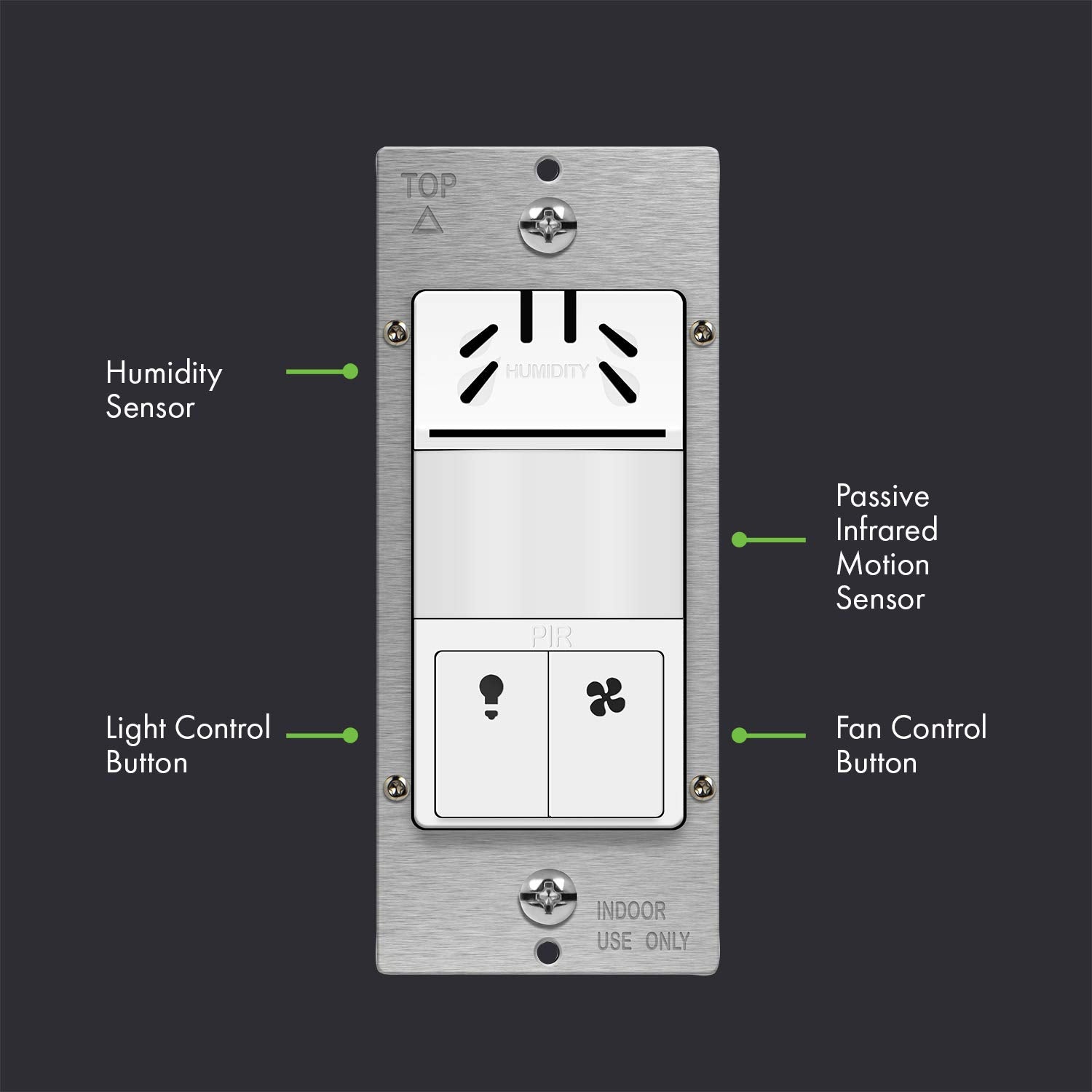Topgreener Dual Tech Humidity Sensor Switch, Infrared Pir Motion & Air Moisture Detection, Bathroom Fan & Light Control, Adjusta