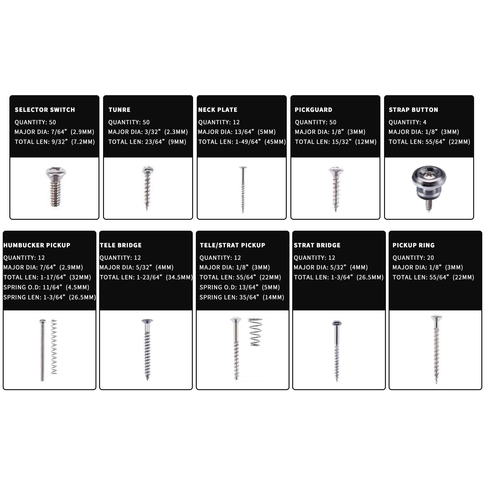 Cheerock Guitar Screws Kit For Electric Guitar Bridge, Pickup, Pickguard, Tuner, Switch, Neck Plate, 254 Pieces Guitar Diy Kit W