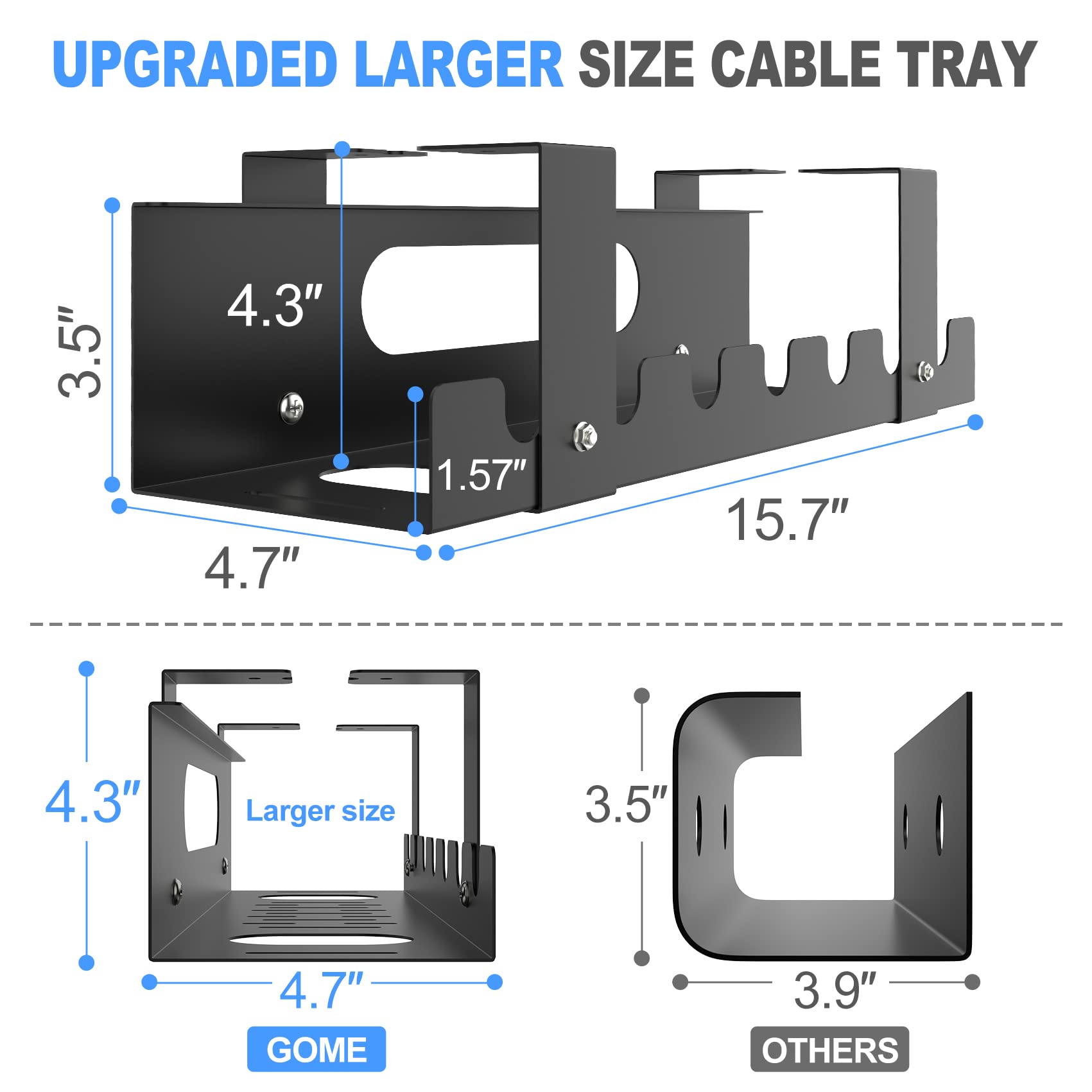2Packs Cable Management Under Desk Tray Adjustable Large Under Table Cord Wire Organizer For Standing Desk