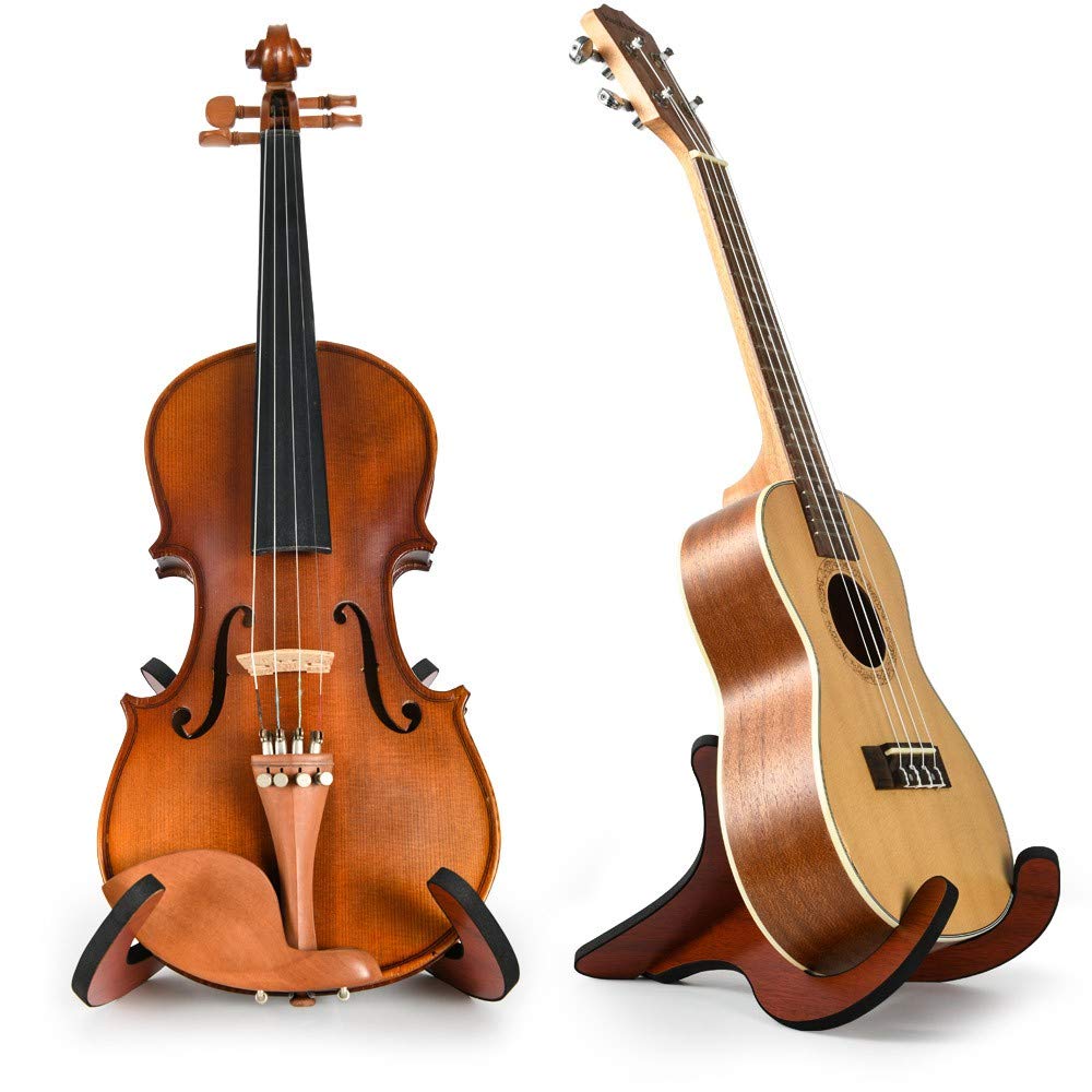 Lalaoks Wooden Ukulele Stand Violin Mandolin Folding Portable Stand (Rosewood)