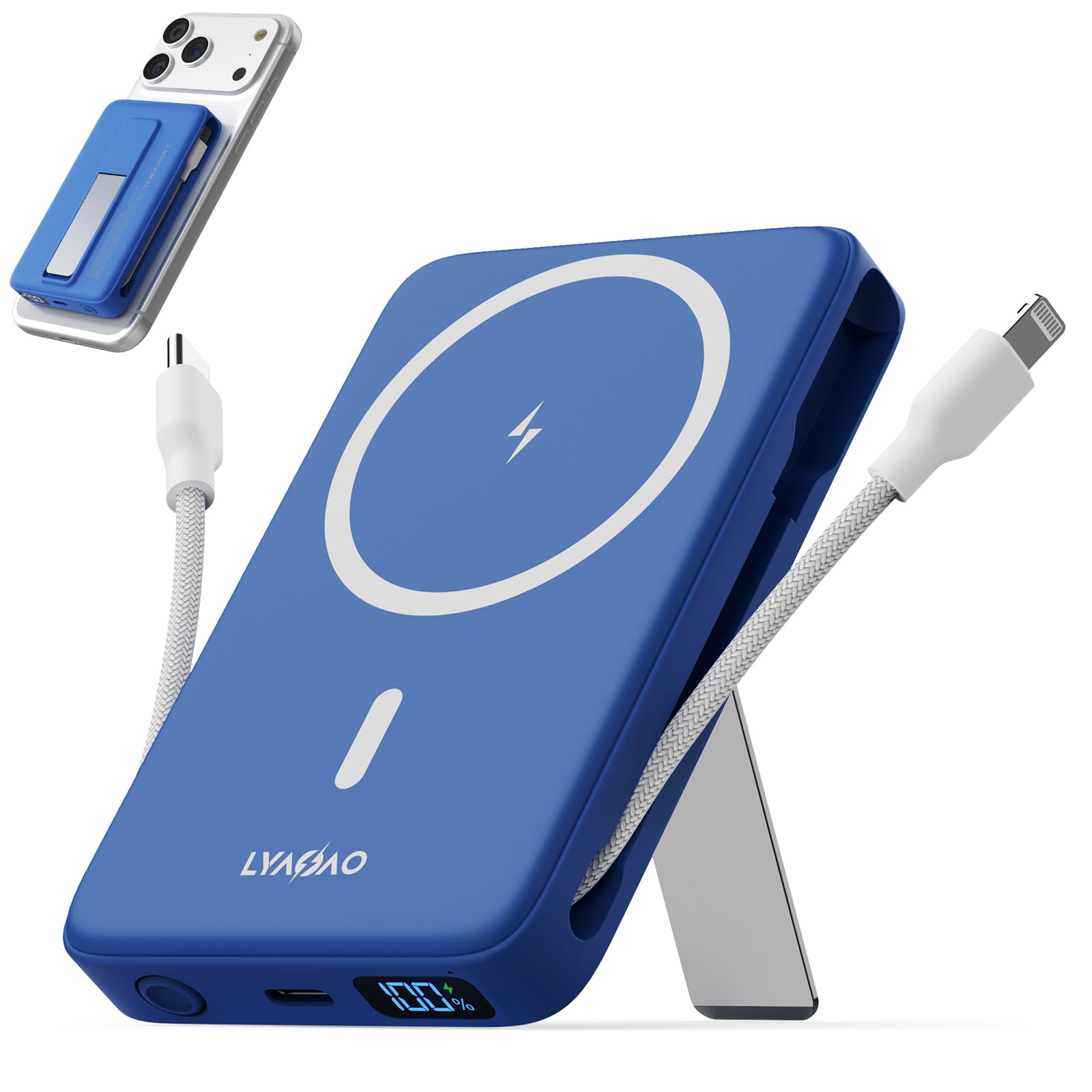 Magnetic Portable Charger 10000mAh, 22.5W Power Bank with Built in Cable