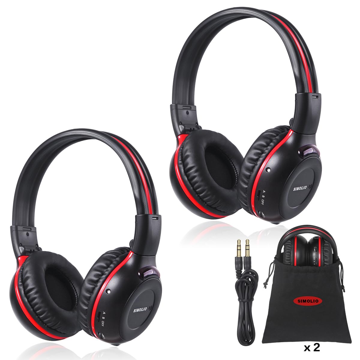 Simolio 2 Pack Of Wireless Car Headphones, 2 Channel Ir Wireless Headphones For Kids, In Car Wireless Dvd Headphones With Storag