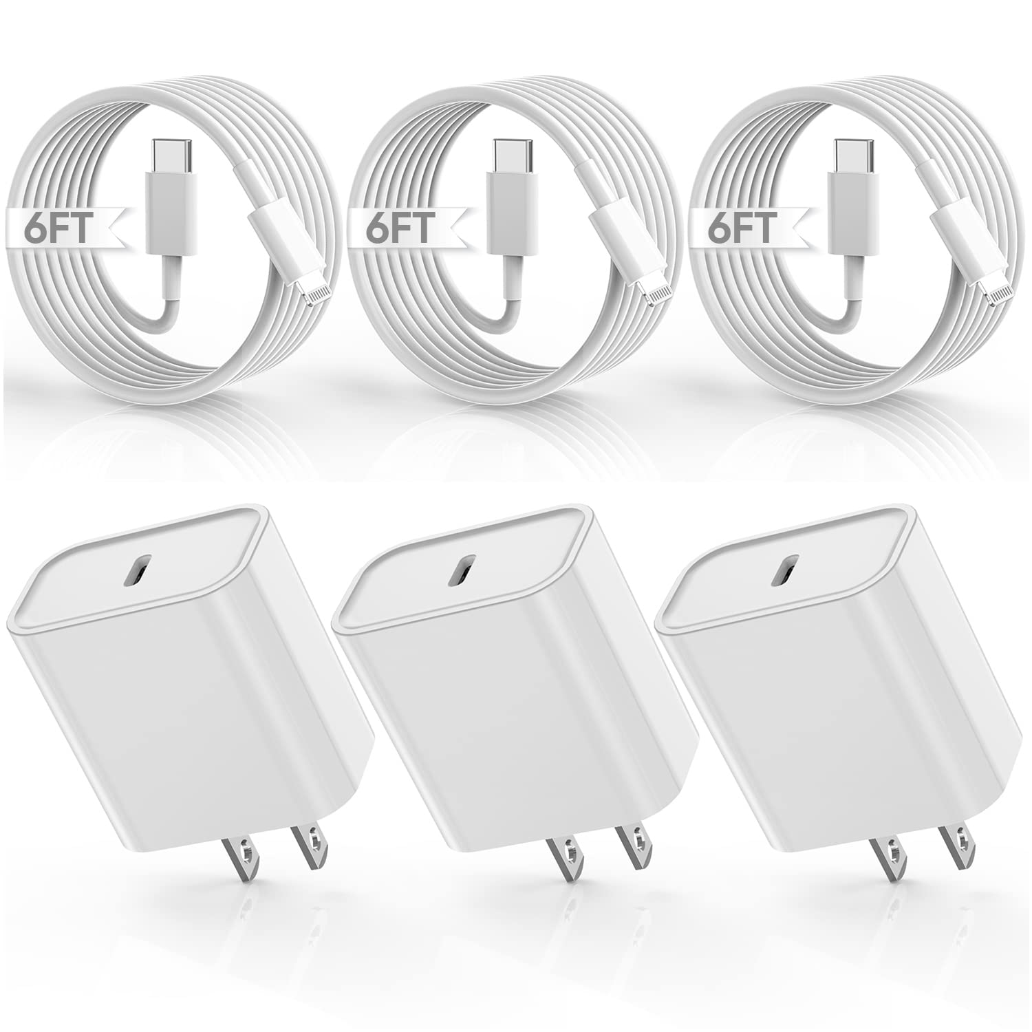 Iphone Fast Charger,[Apple Mfi Certified] 3Pack Iphone Charger Pd Type C Quick Wall Charger Block With 6Ft Apple Fast Charging U