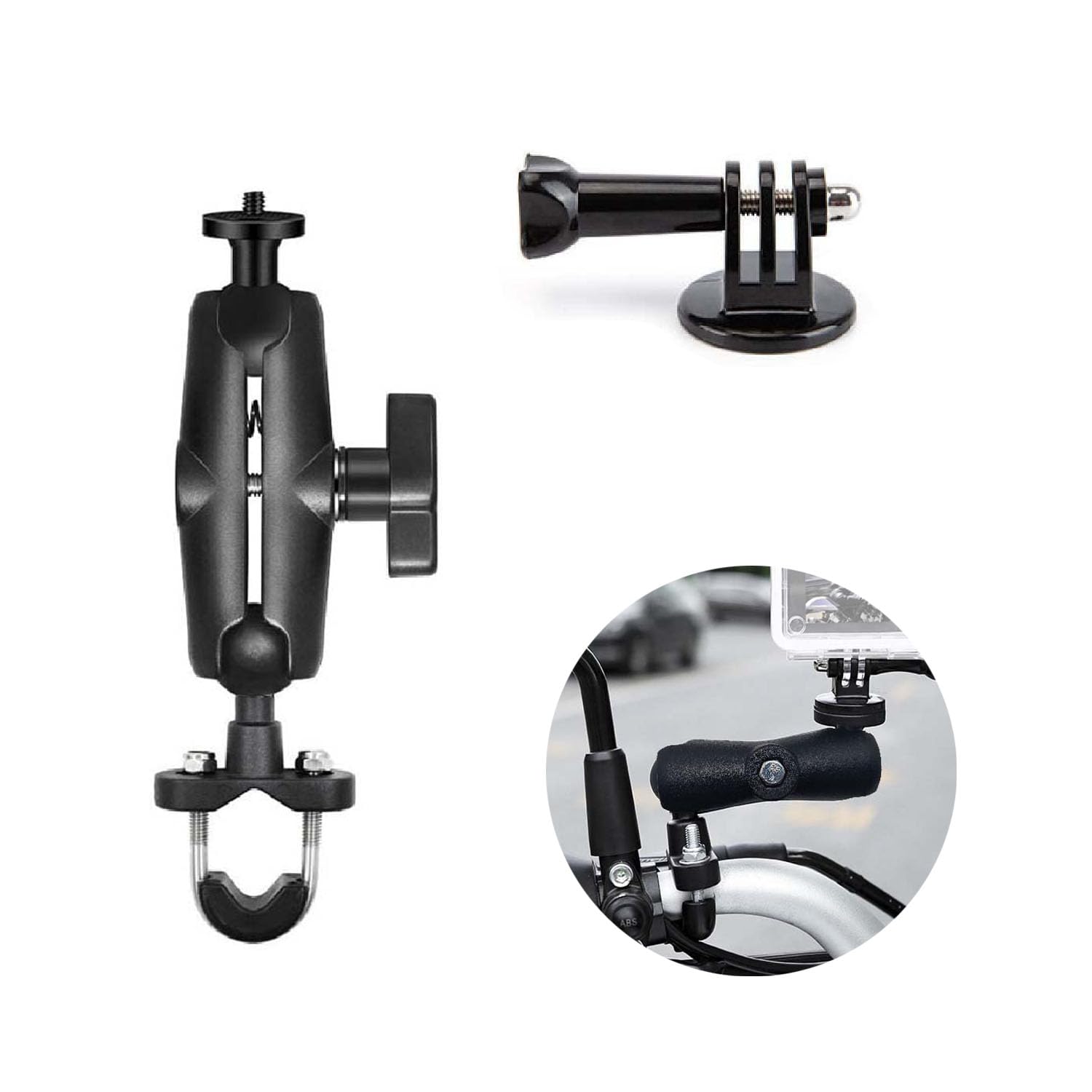 Usmallbee Motorcycle Camera Mount For Gopro, Handlebars Mount 1''/25Mm Ball Mount Compatible With Ram Mounts B Size, For Gopro H