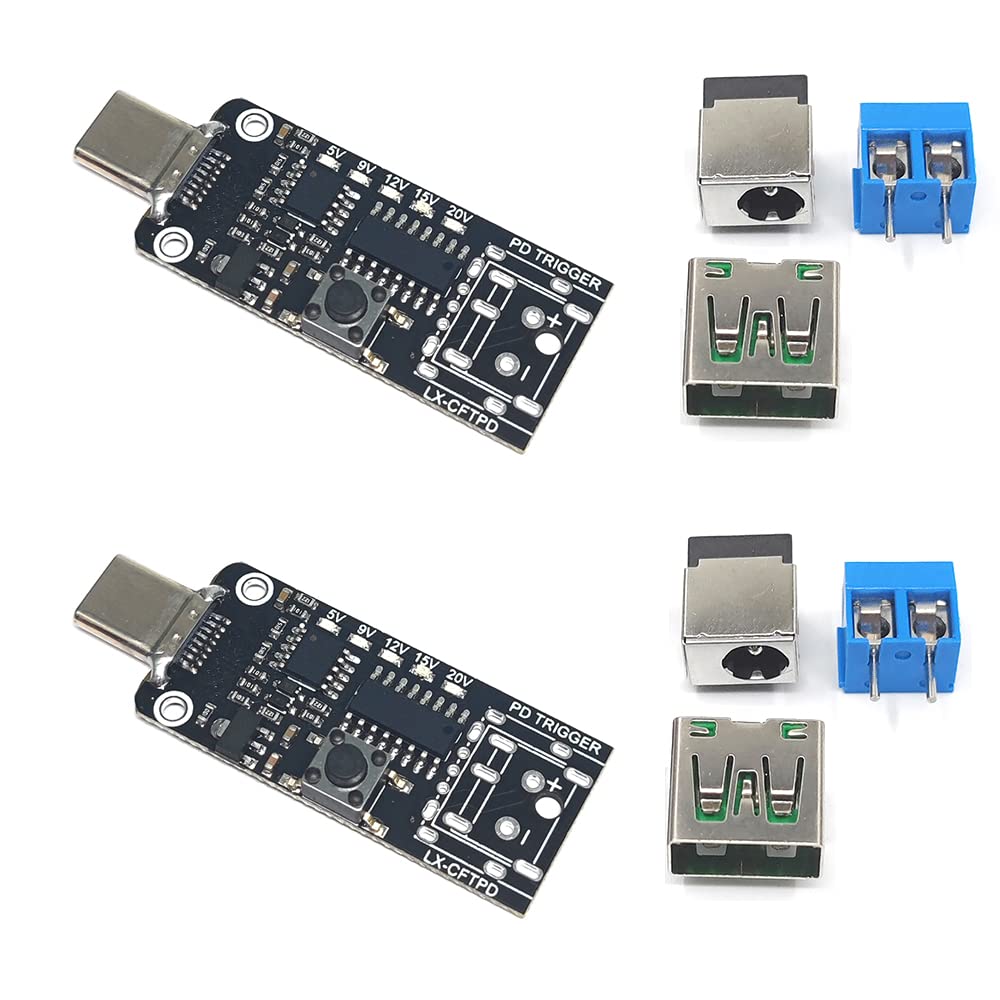 2Pcs Usb C Pd Qc Dc5V 9V 12V 15V 20V Adjustable Voltage Power Trigger Module 5A Type C Male Input