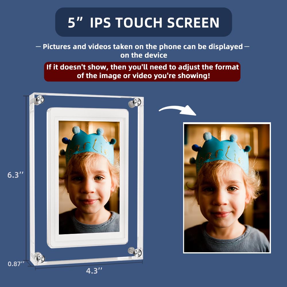 5 Inch Digital Picture Frame, Acrylic Video Frame With 8Gb Usb Flash Drive And 1000 Mah Battery, Great Gift For Mom&Dad