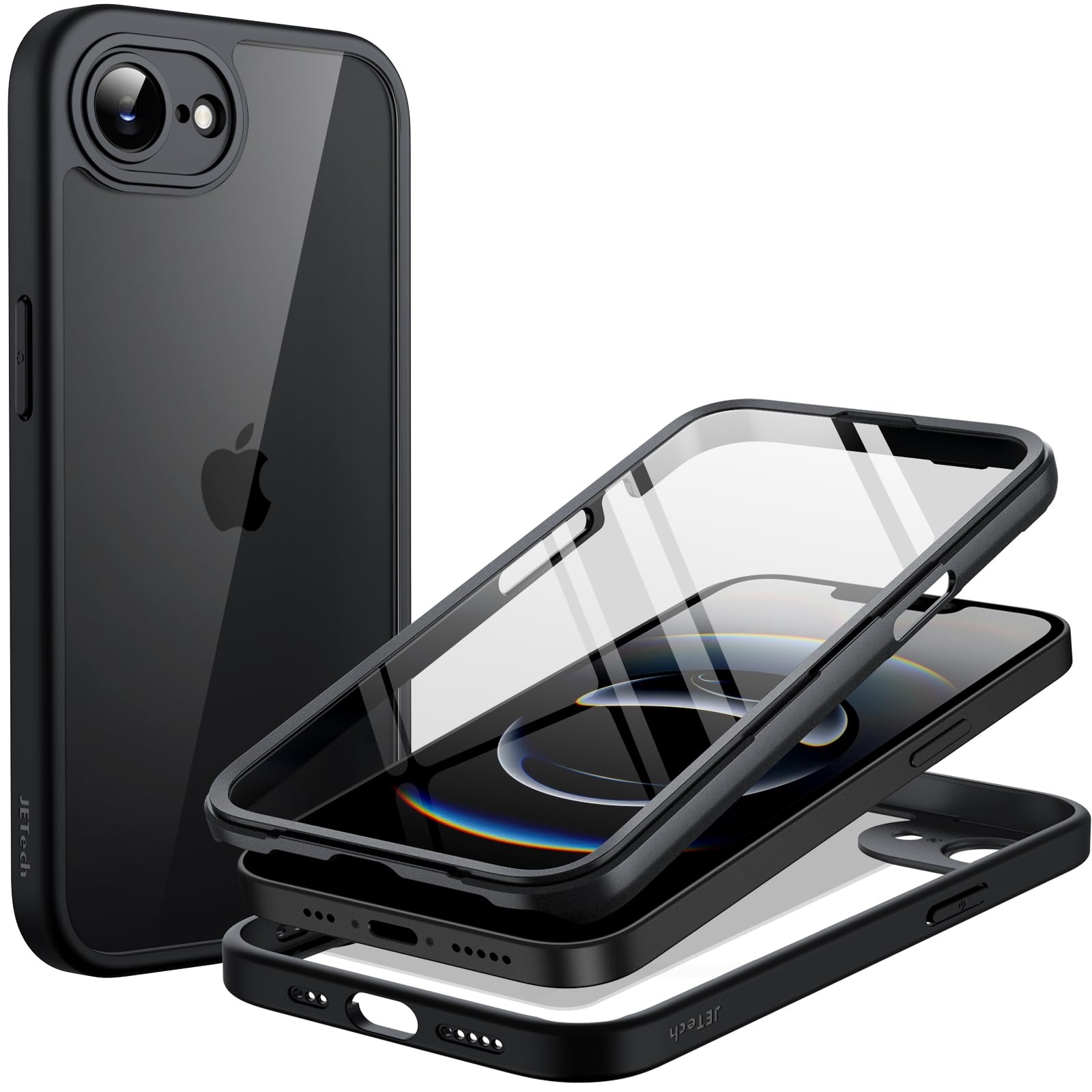 JETech Case for iPhone 16e 6.1-Inch 2025 with Built-in Tempered Glass Screen Protector, 360 Degree Full Body Shockproof Phone Co