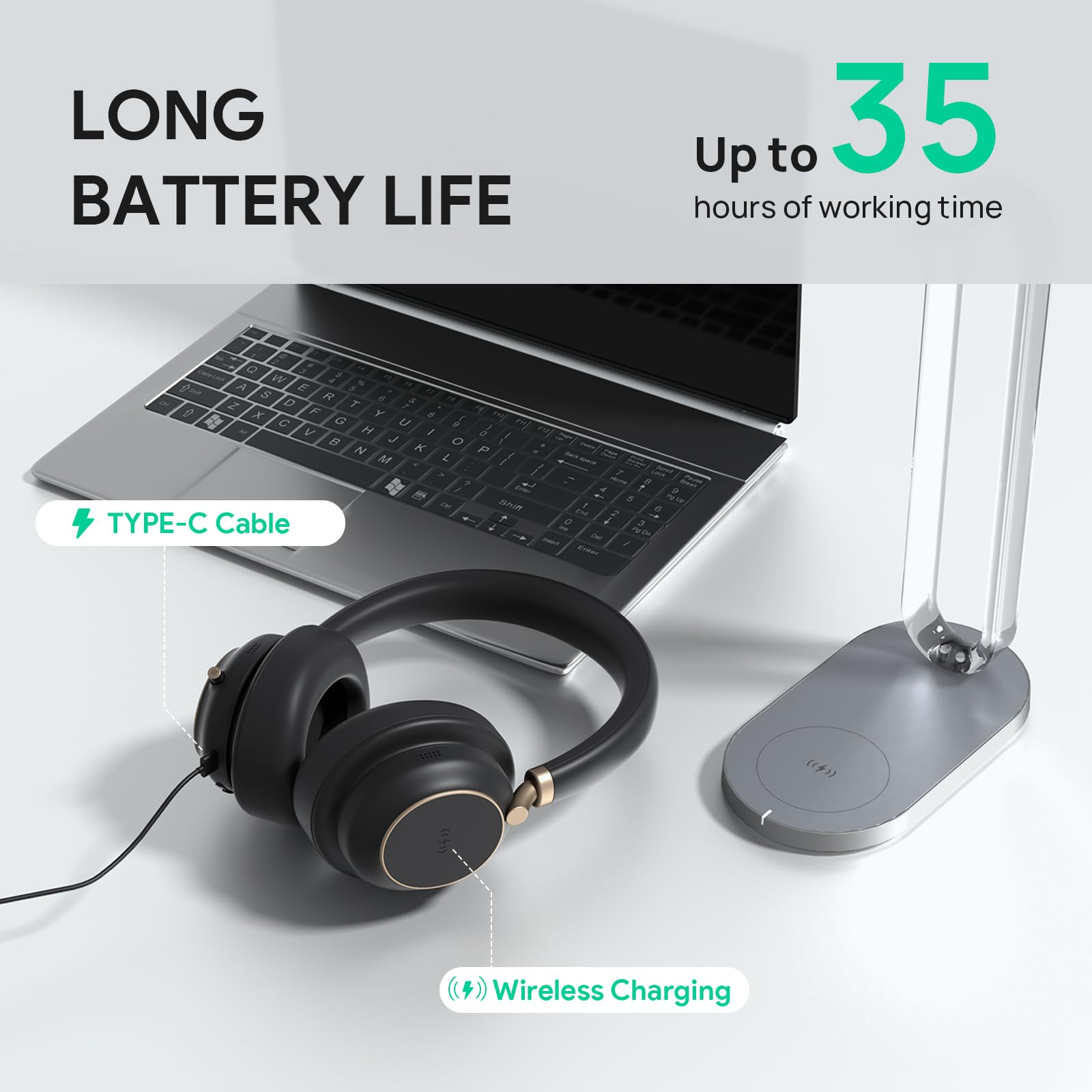 Yealink Bh76 Plus Wireless Headset For Work, Bluetooth Headsets With Microphone Active Noise Cancelling (Anc), Retractable Hidde