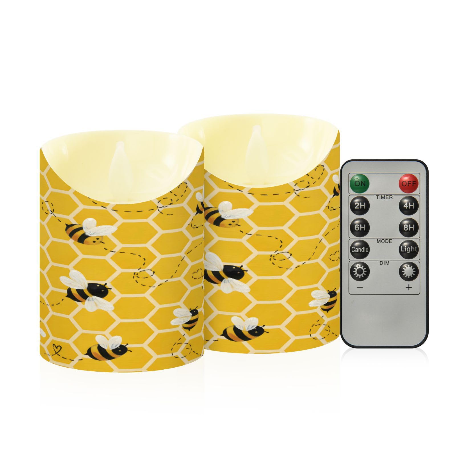 ALAZA Cute Bee on Honey Yellow Honeycomb Flickering Flameless Candles Battery Operated with Remote Timer,Tea Light Candles LED P