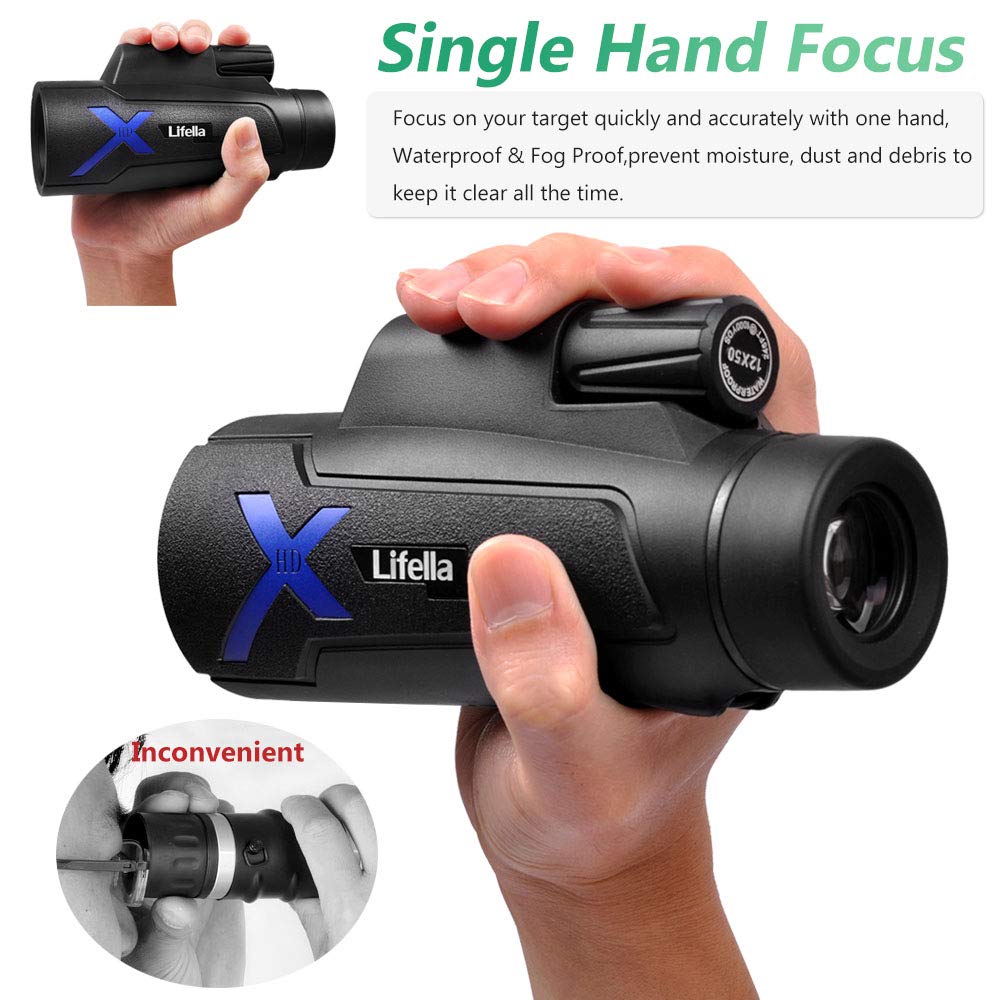 12X50 High-Power Monocular Telescope With Portable Bag - Ideal For Bird Watching, Hunting, Hiking, Camping - Large Vision With B