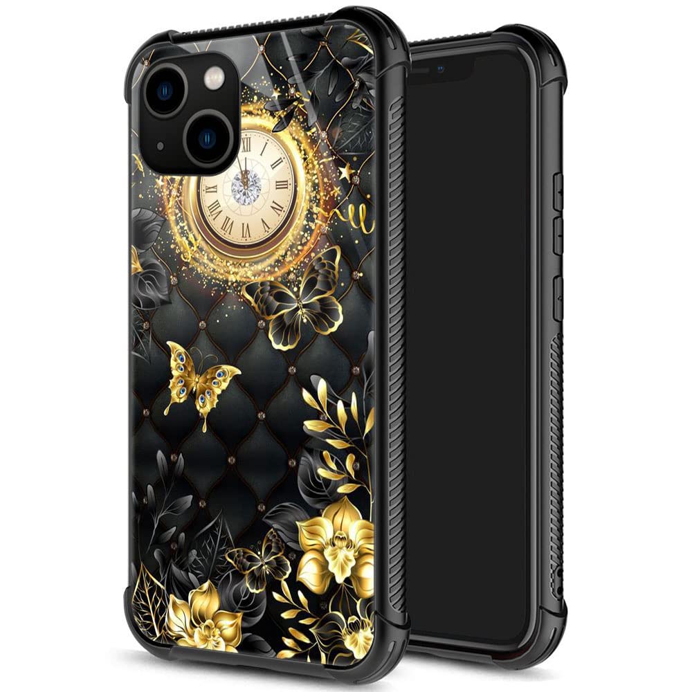 Zhegailian Case Compatible With Iphone 13,Clock Butterfly Case For Iphone 13 For Girls Women,Pattern Design Anti Scratch Organic