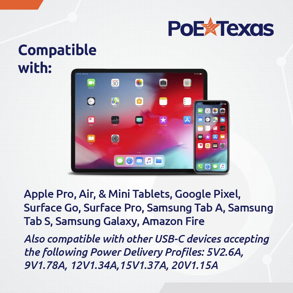 Poe Texas Poe+ Power And Data To Usb C Converter   Compatible With Apple Pro, Air, & Mini Tablets, Google Pixel, Lenovo M10+, Su