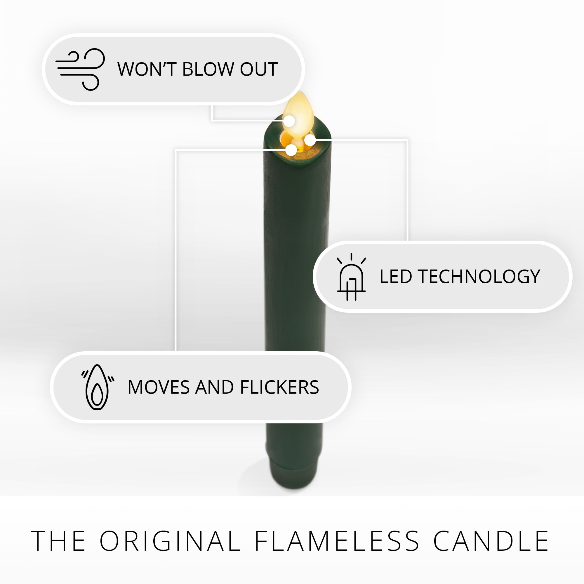 Luminara   Flameless Battery Operated Taper Candle   Holiday Green   Pack Of 1 1X9.5   Led Flickering Flame   Realistic Safe For