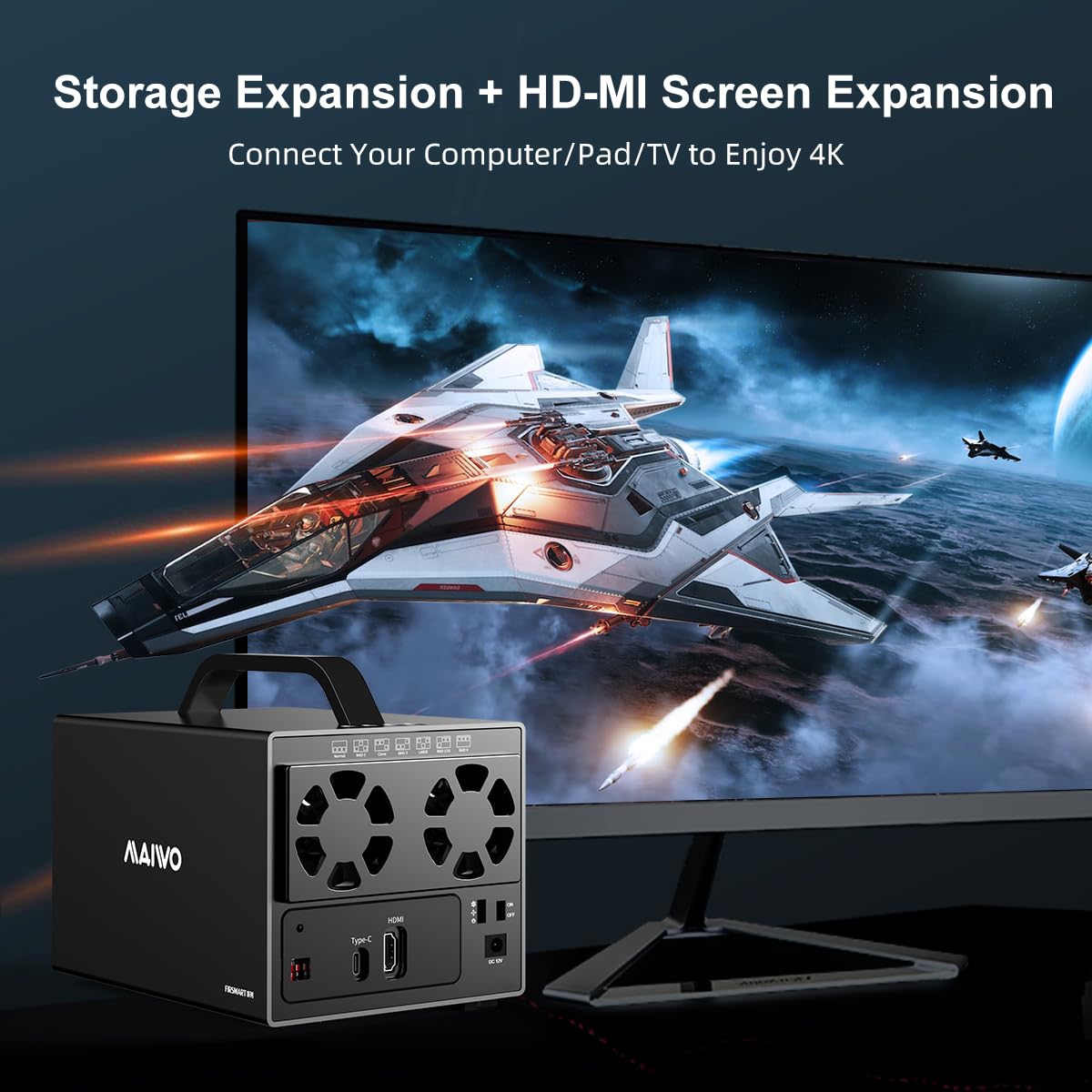 Maiwo Usb C 4 Bay Hdd Raid Enclosure For 2.5' 3.5' Sata Drive With Cooling Fan, Usb A C 3.1 & C C Cable Included, Supports Raid Normal,0,3,5,1/10,Clone/Large(Jbod) & 72Tb Capacity, Das(Not Nas)