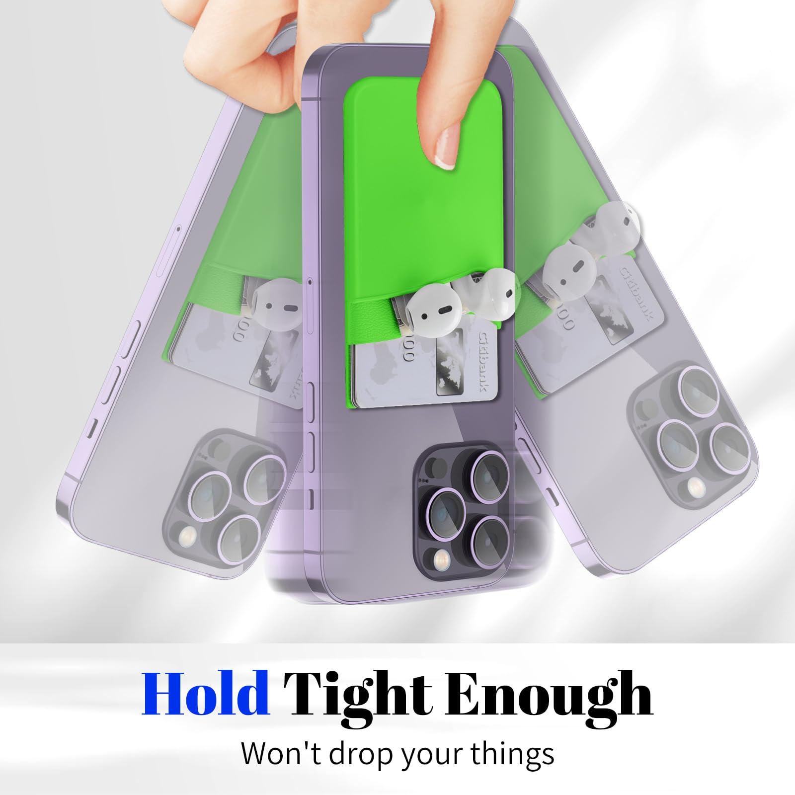 Senose 5 Pack Cell Phone Wallet, Silicone Phone Card Holder, Phone Credit Card Holder Adhesive Stick On For Back Of Phone Case,