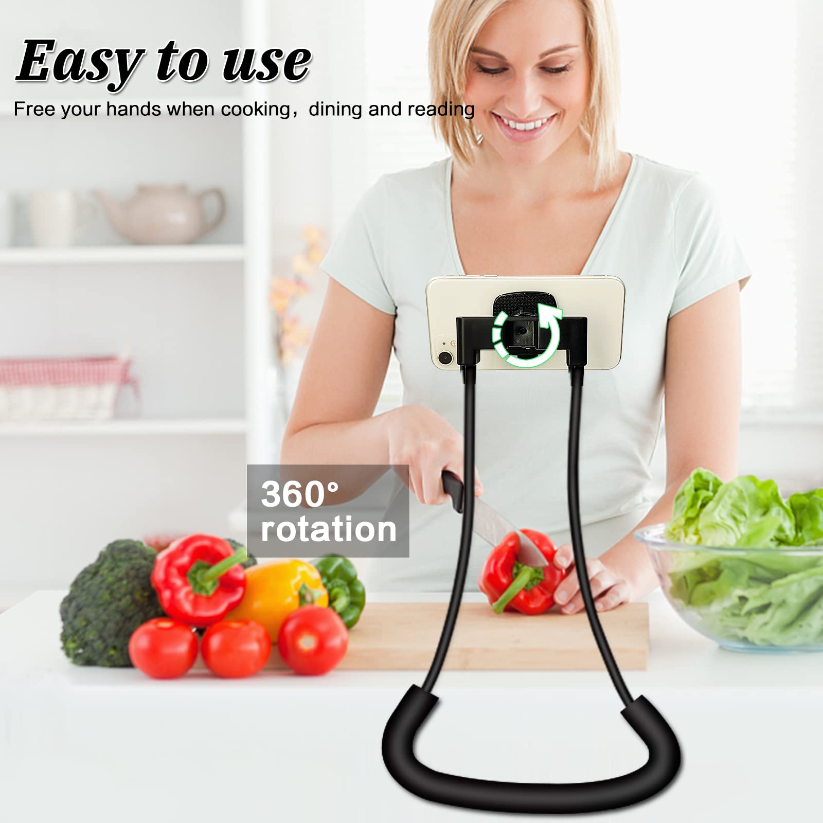 Zc Gel Phone Holder For Bed, Upgraded Neck Phone Holder Lazy Phones Stand 360Rotation Gooseneck Phone Support Hands Free For All