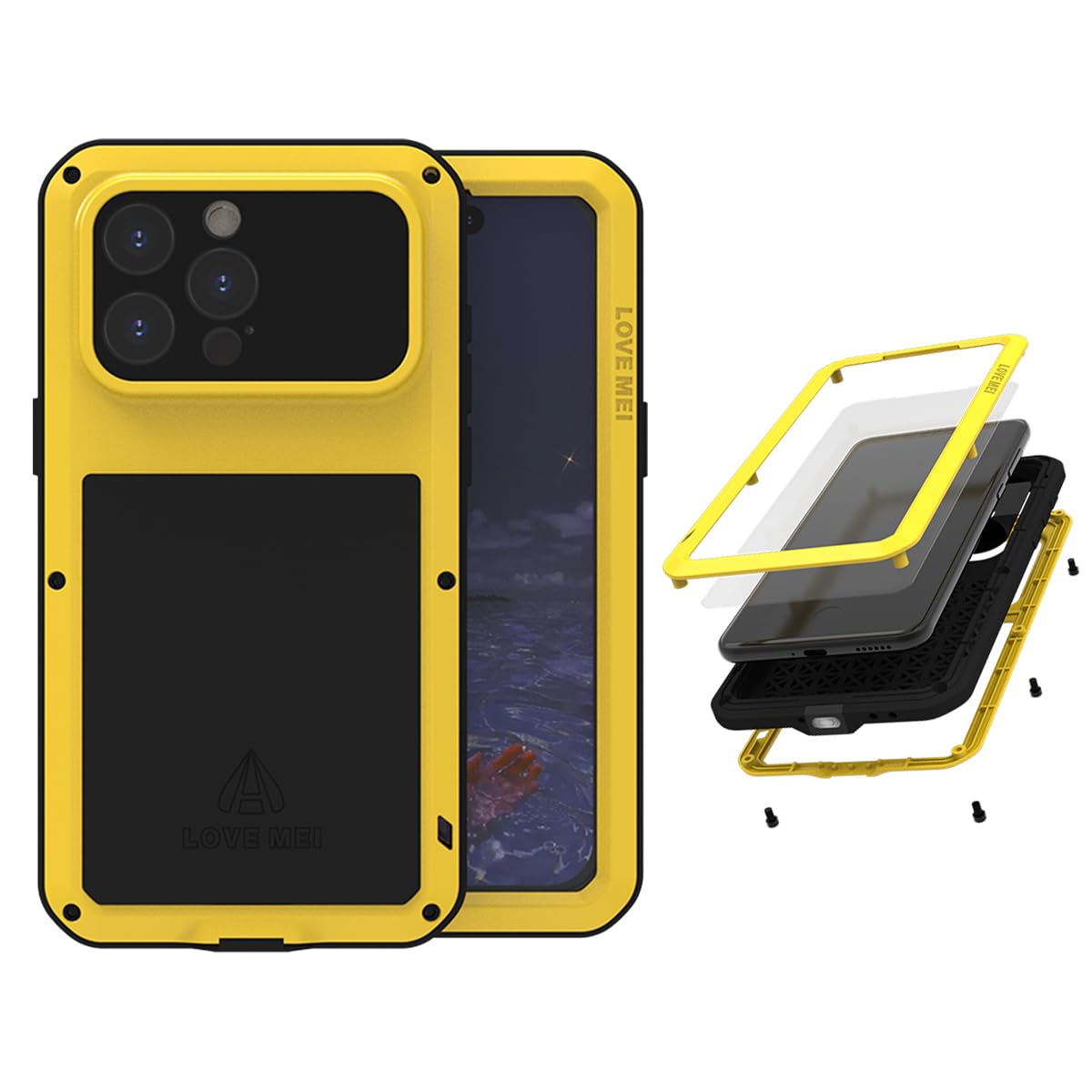 Love Mei For Iphone 15 Pro Max (6.7) Metal Case, Heavy Duty Metal Military Grade Shockproof Dustproof Full Body Case With Built 