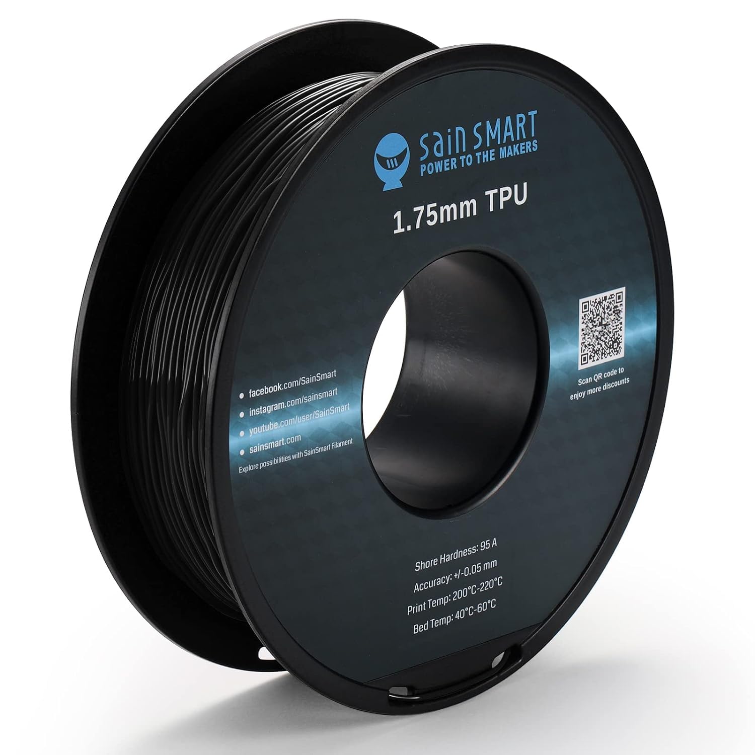 Sainsmart Tpu Filament 1.75, Blck Flexible Tpu 3D Printing Filament, 1.75 Mm, 0.8 Kg, Dimensional Accuracy +/  0.05 Mm