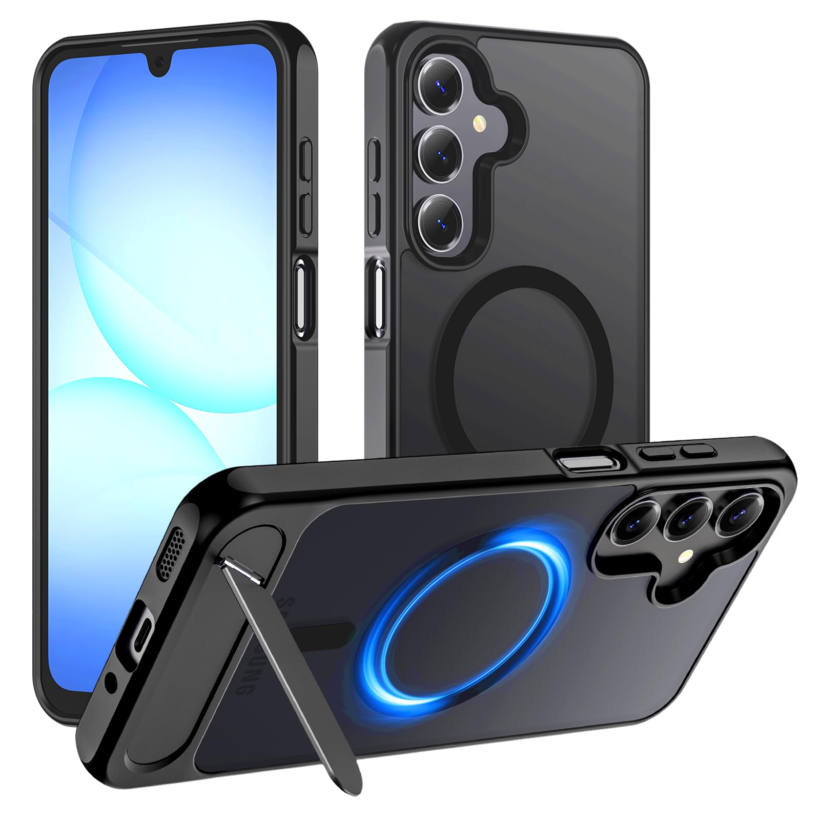 Hualele Magnetic for Samsung Galaxy A16 / A17 5G Phone Case with Metal Stand, [Fit for MagSafe] [Military Grade Drop Protection]