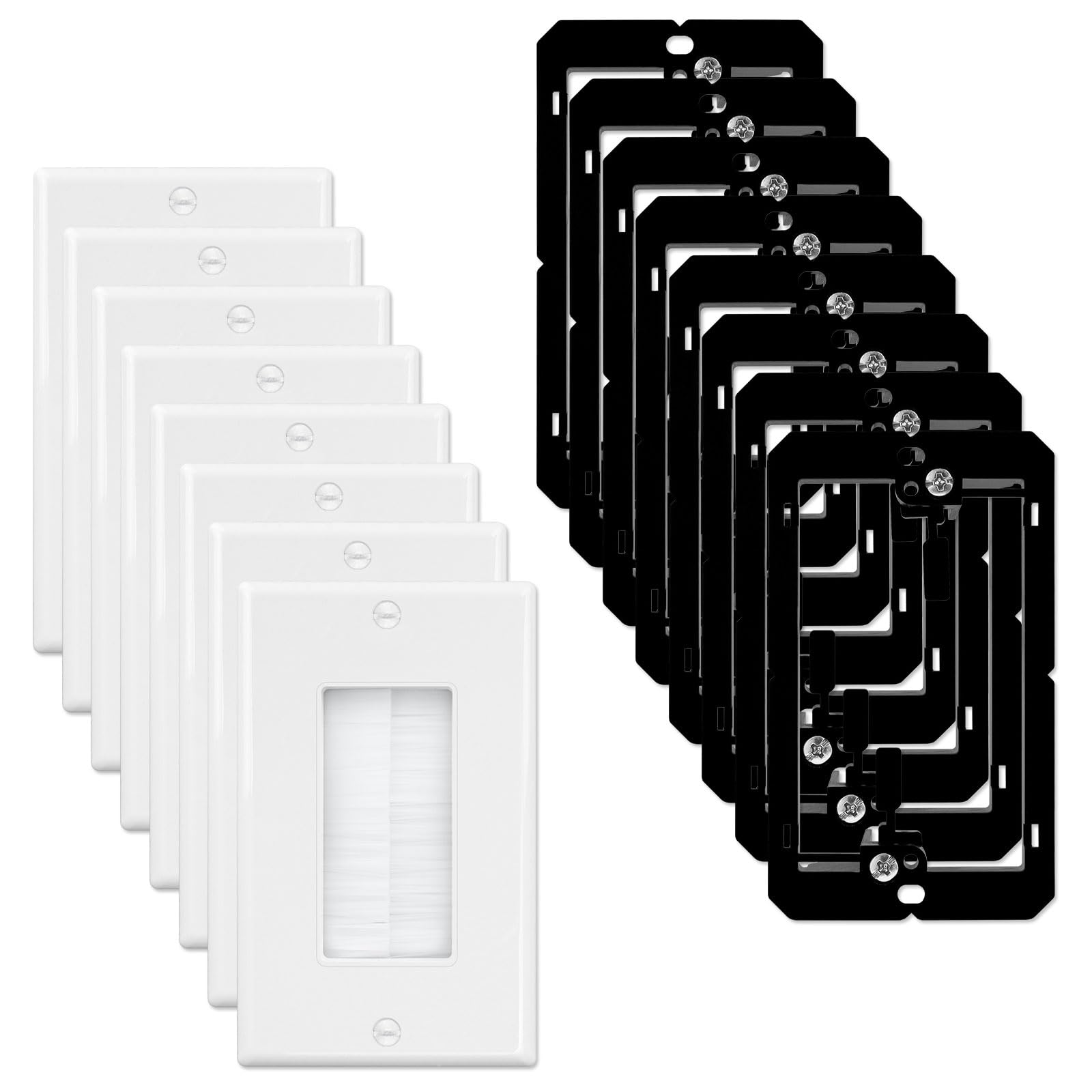 Iwillink (8 Pack) Brush Wall Plate With Low Voltage Mounting Bracket, Cable Pass Through Insert For Wires, Single Gang Cable Acc