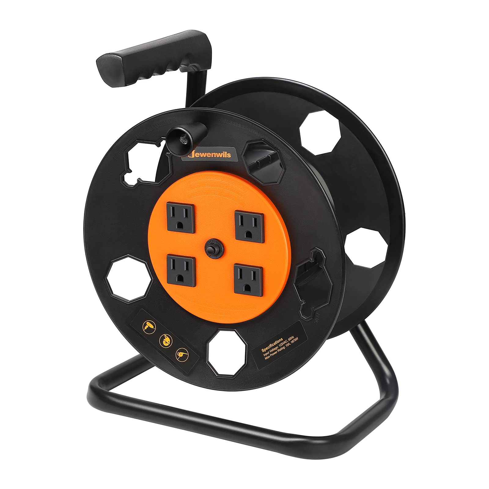 Dewenwils Extension Cord Storage Reel, Heavy Duty Open Cord Reel With 4 Grounded Outlets, 12/3,14/3,16/3 Gauge Power Cord Reel,