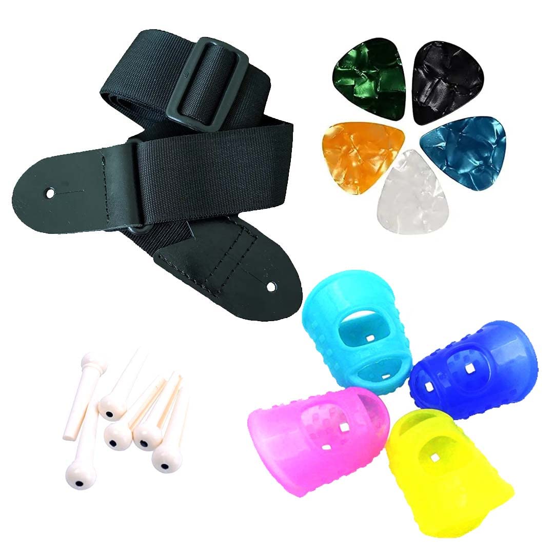SG Musical  Guitar Strap(Belt) & 4 pc. Guitar Finger Silicon, Guitar Saddles Pins, 4 pcs. Picks