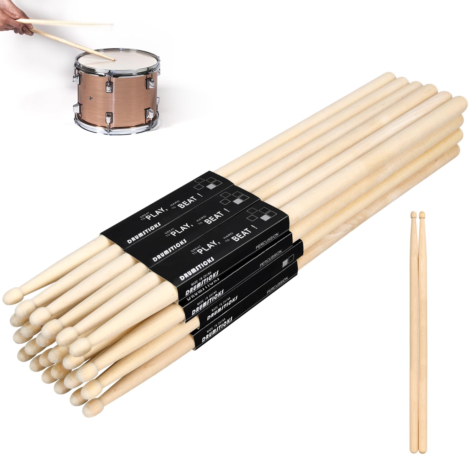 12 Pairs Drum Sticks, 5A Drum Sticks, Oval Wood Tip Drum Stick For Drums, Non Slip Drum Stick For Jazz Drum Electronic Drums Mus
