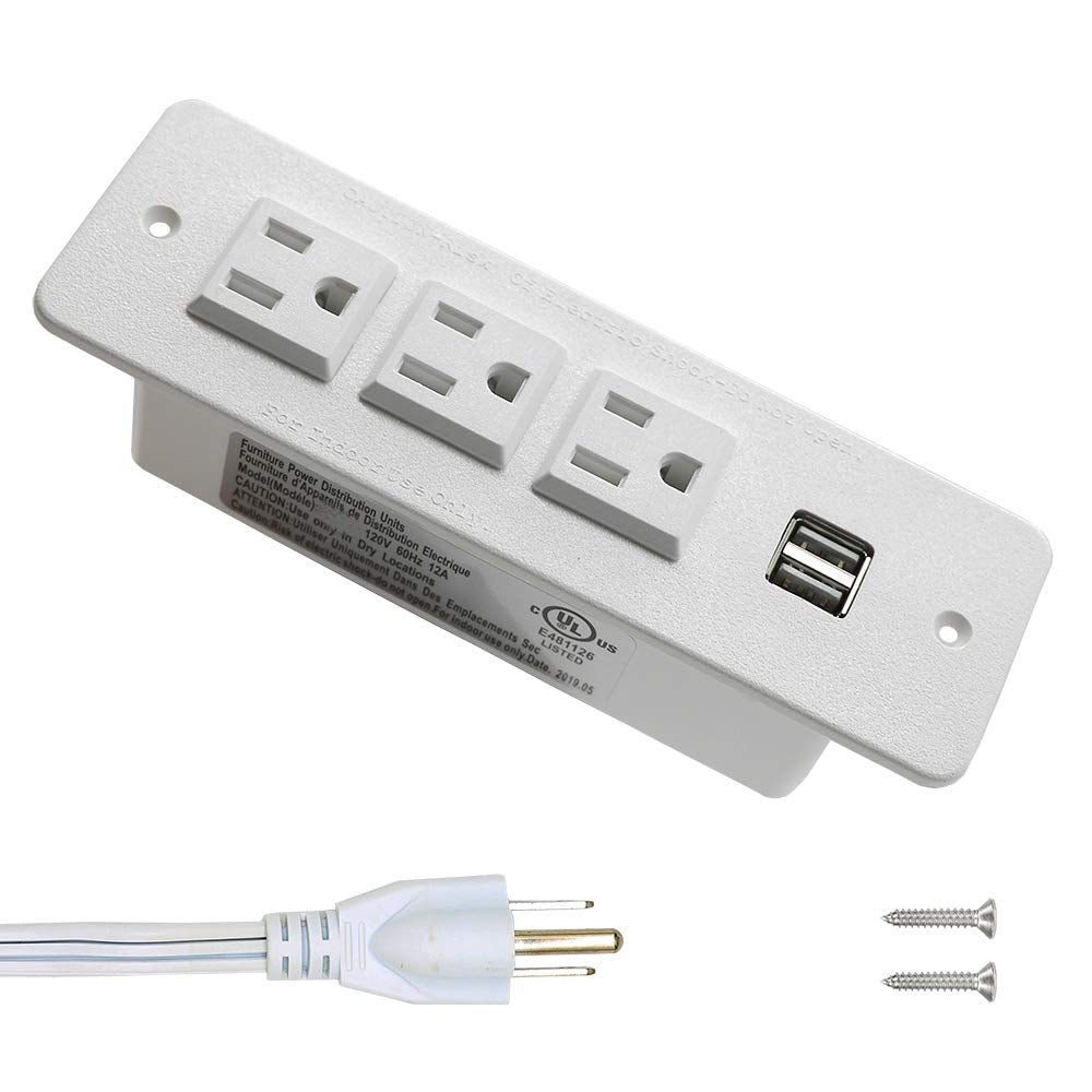 Conference Recessed Power Strip With Usb Mountable Power Outlet Built In Desktop Workbench Drawer Cabinet 10'Ft Heavy Duty Power