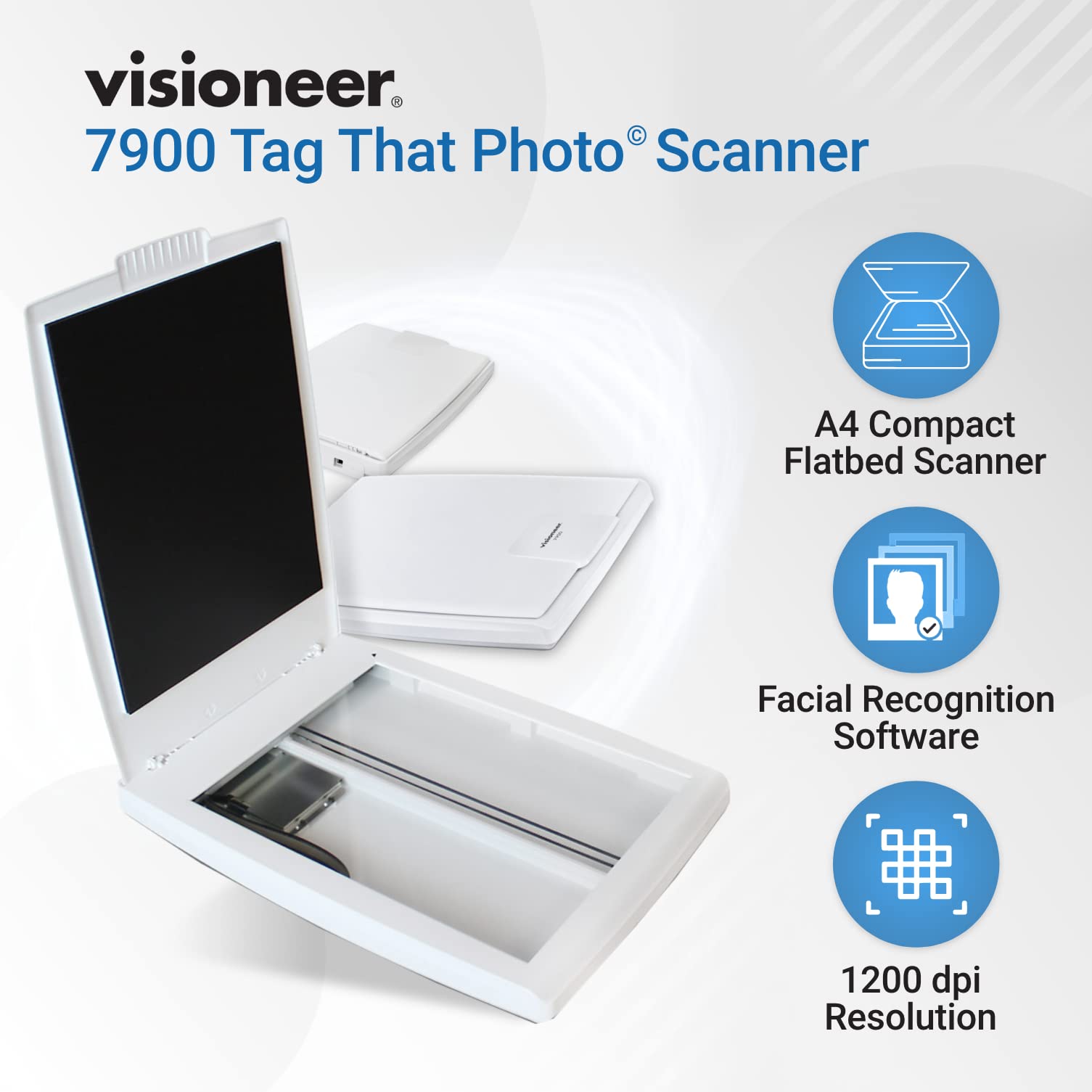 Visioneer 7900 Flatbed Scanner, Usb Color Photo And Document Office Scanner For Pc, Tag That Photo Software, 1200 Dpi