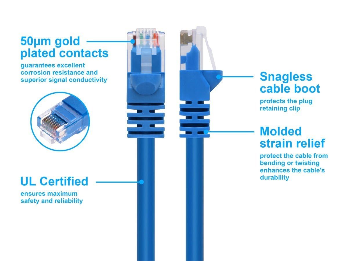 Monoprice 50Ft 24Awg Cat6 550Mhz Utp Ethernet Bare Copper Network Cable   Blue
