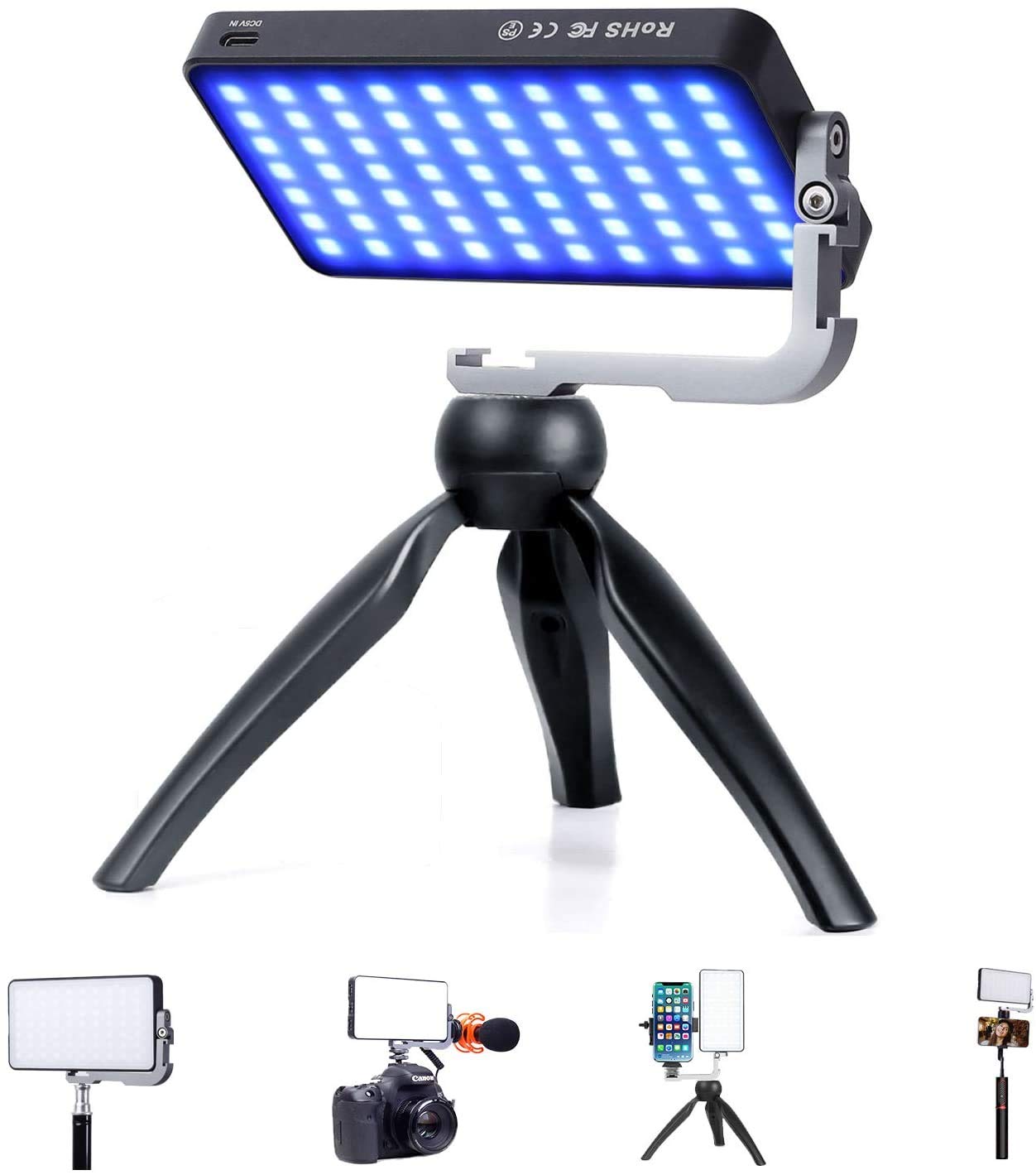 Ivisii G2 Pocket Rgb Camera Light,32Wh Built In 4300Mah Rechargeable Battery 360�Full Color Gamut 9 Light Effects,2600 10000K Led Video Light Panel With Aluminum Alloy Body, Adjustable Tripod Stand
