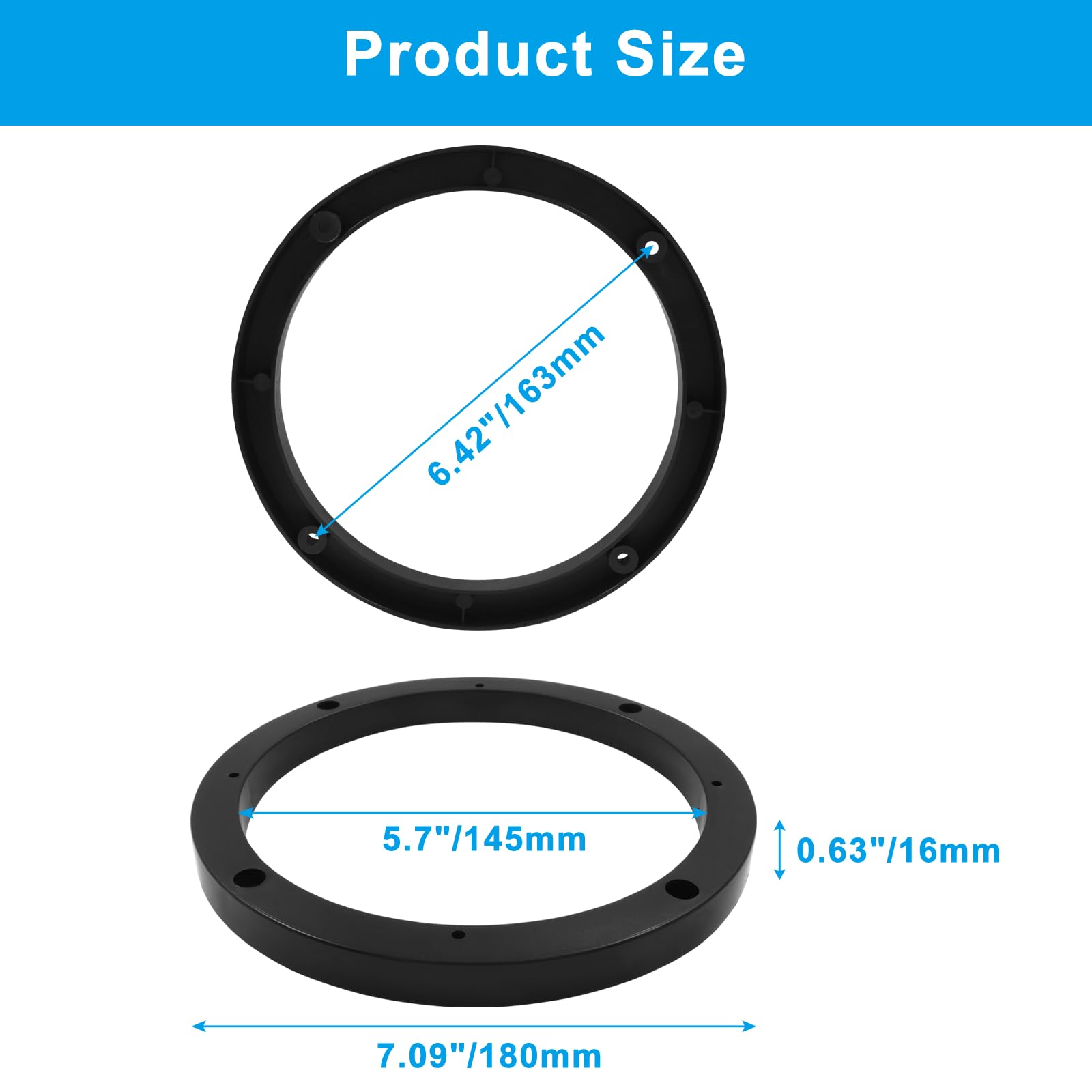 Bokwin 2 Pcs Universal Fit Car Speaker Spacer 6.5 Inch Adaptor Ring Mounting Bracket Plastic Car Stereo Speakers Spacer(Black)
