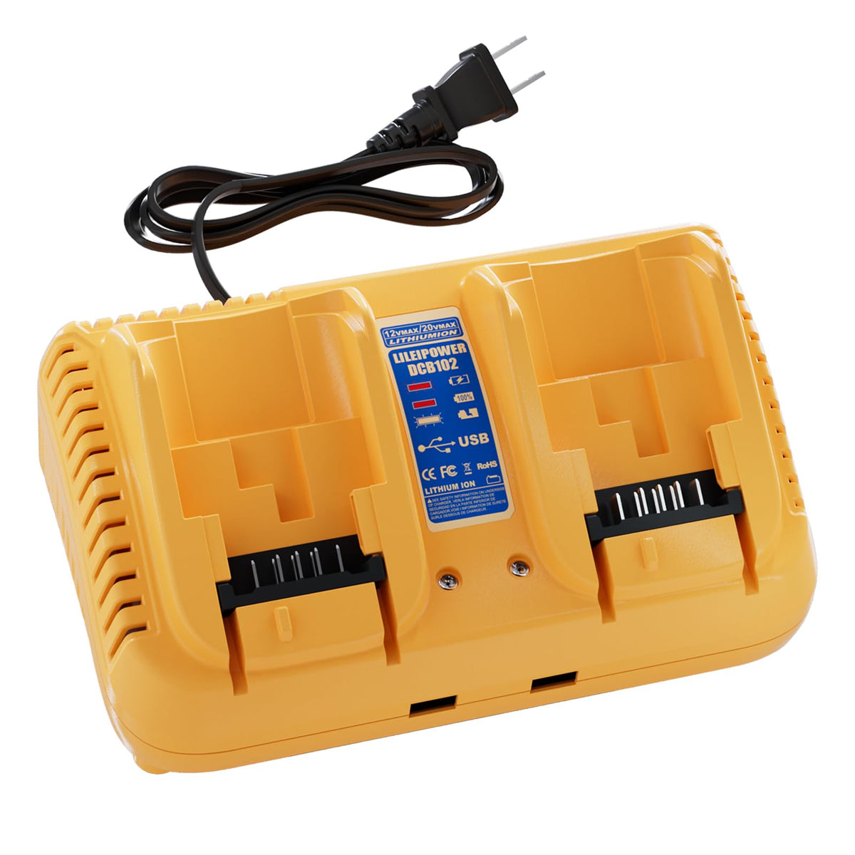 20V Max Battery Charger Replacement For Dewalt Battery Charger Dcb102, 2 Port Simultaneous Charging Compatible With Dewalt 12V 2
